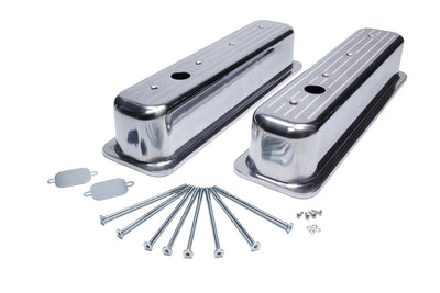 Mr Gasket 6857G SBC Cast Alm Valve Cover Set Ball Mil. Style Pol. Mr Gasket 6857G