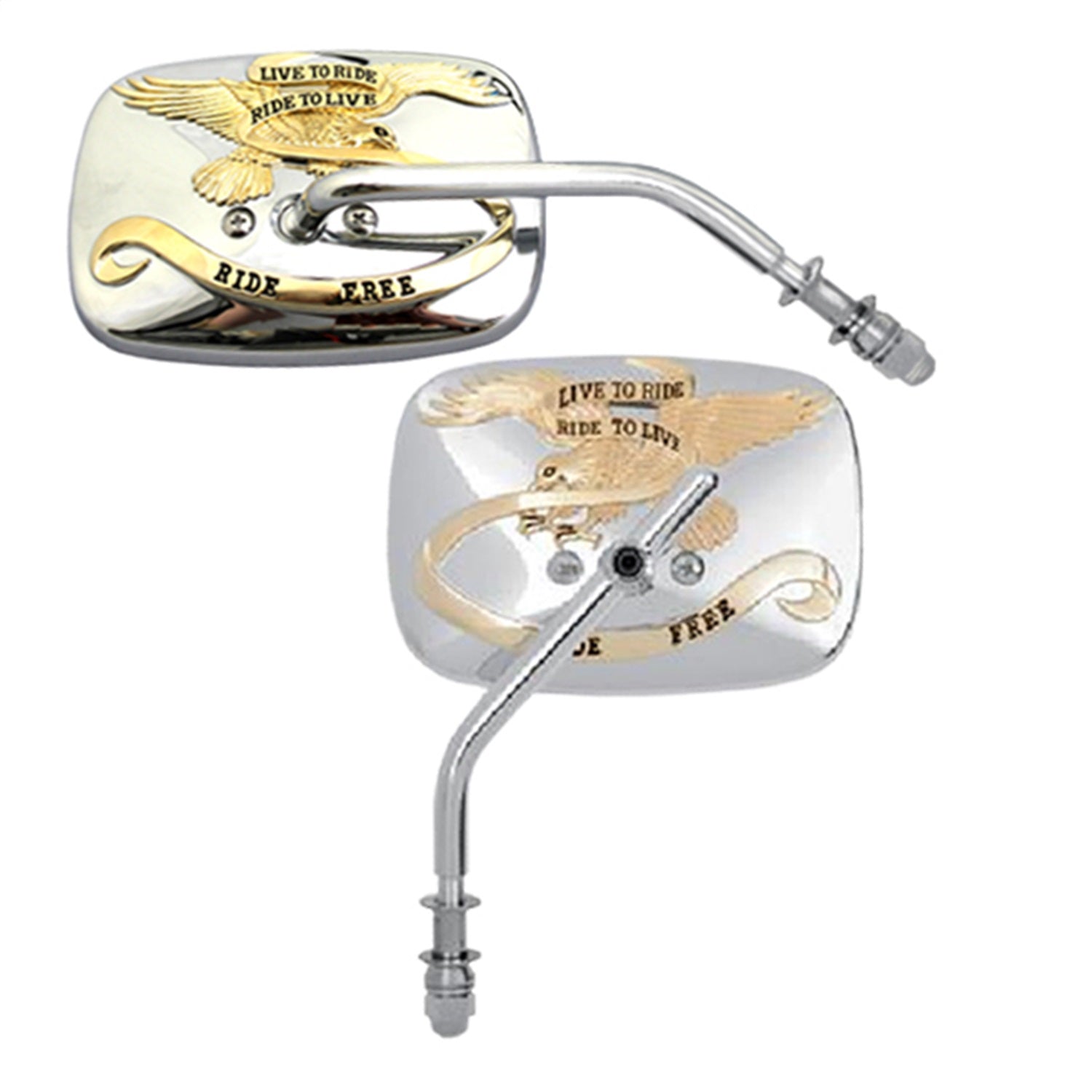 CIPA 01925 Motorcycle Live To Ride Mirror Kit; Chrome w/Gold Accents [Left And Right Side]; CIPA 01925