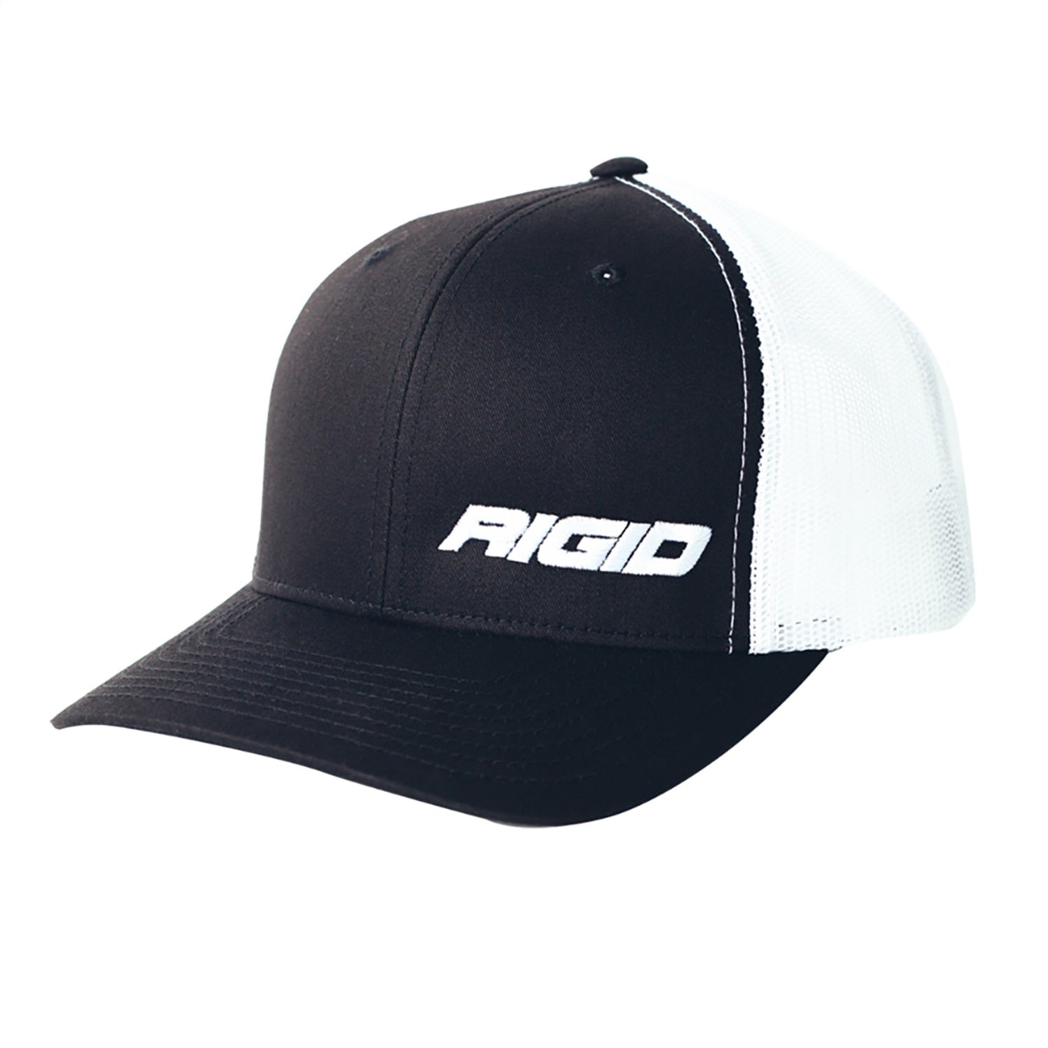 RIGID Industries 1029 RIGID Retro Trucker Hat With Offset Logo; Black Front; White Mesh Snapback RIGID Industries 1029