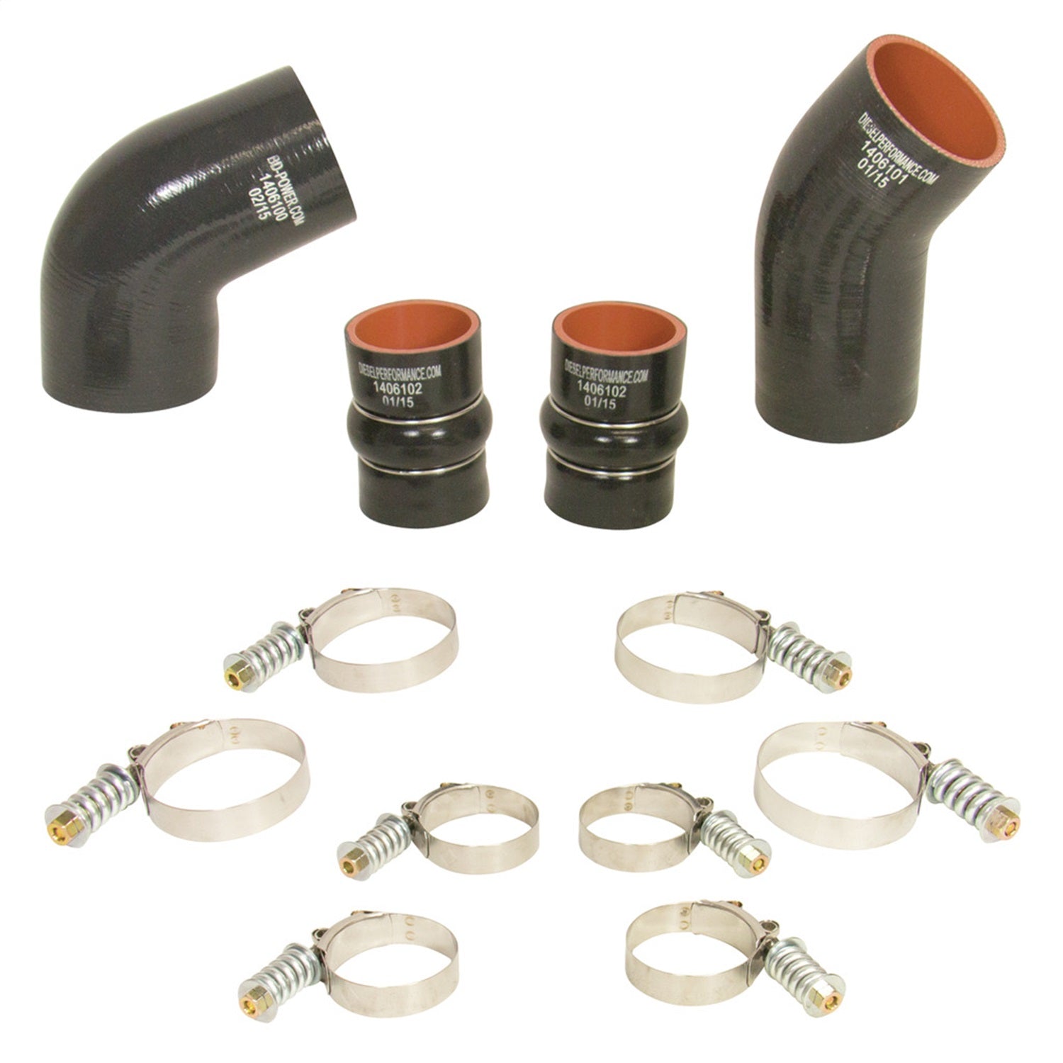 BD Diesel 1046276 Intercooler Hose And Clamp Kit; Incl. Tubes/Boots/HD Spring Loaded Clamps; BD Diesel 1046276