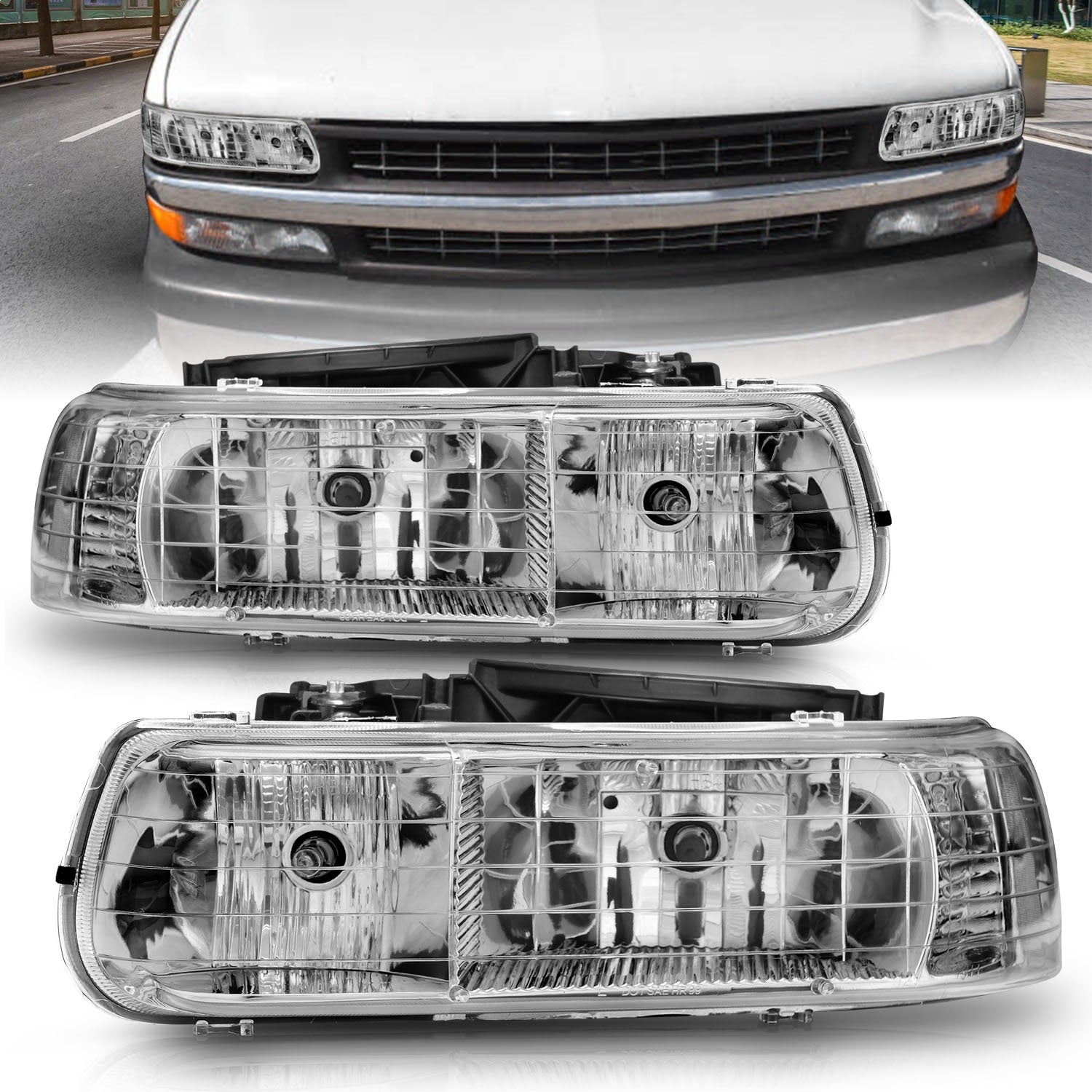 ANZO USA 111011 Crystal Headlight Set; Clear Lens; Chrome Housing; Pair; ANZO USA 111011