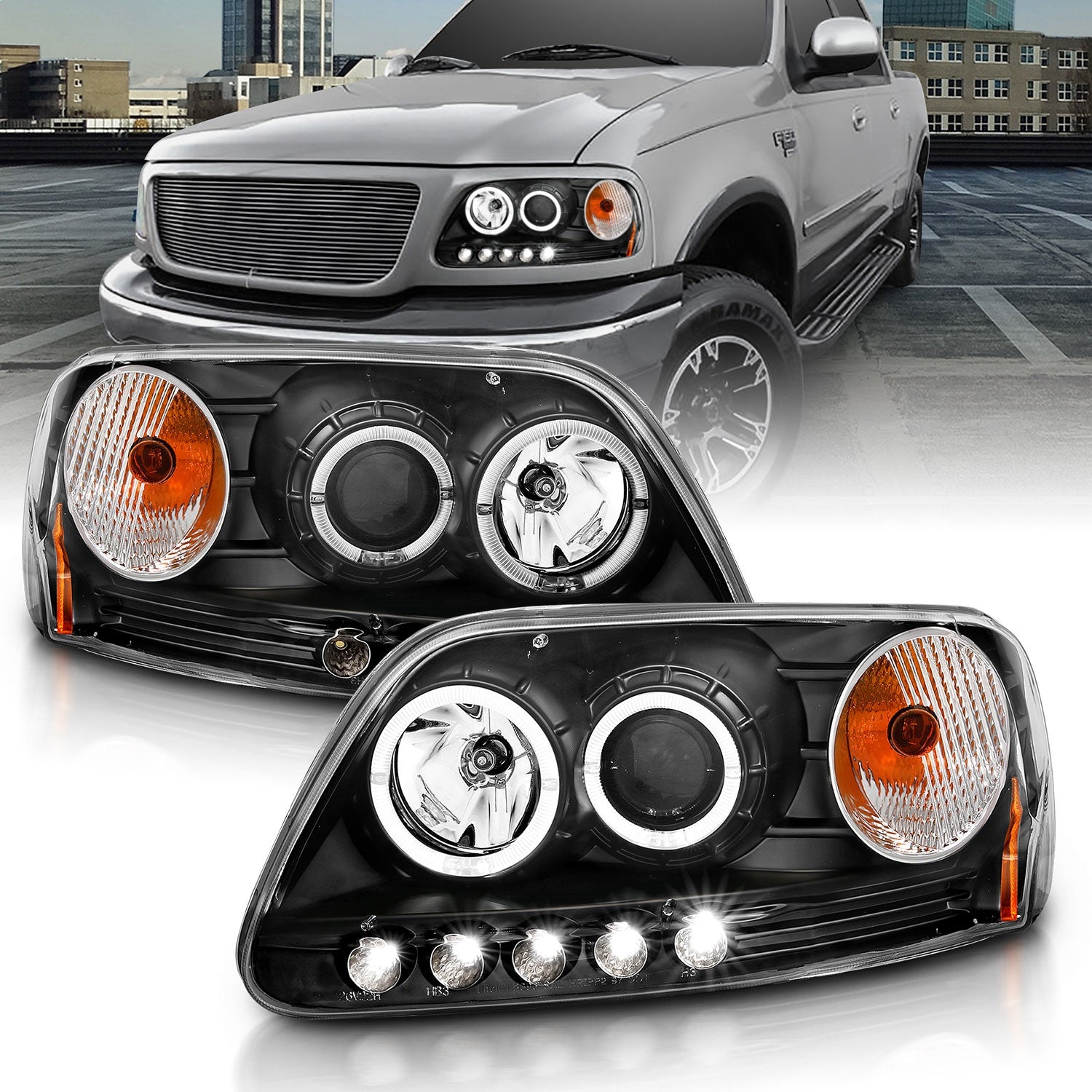 ANZO USA 111031 Projector Headlight Set w/Halo; Clear Lens; Black Housing; LED Halo; Pair; ANZO USA 111031