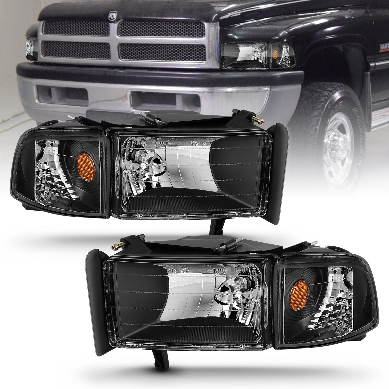 ANZO USA 111067 Crystal Headlight Set; Clear Lens; Black Housing; w/Corner Lights; 2 pc.; Pair; ANZO USA 111067