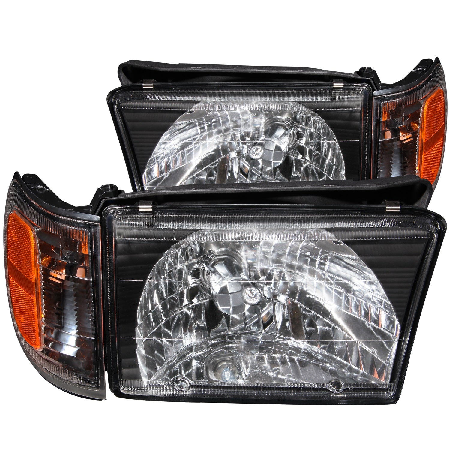 ANZO USA 111077 Crystal Headlight Set; Clear Lens; Black Housing; w/Corner Lights; 2 pc.; Pair; ANZO USA 111077