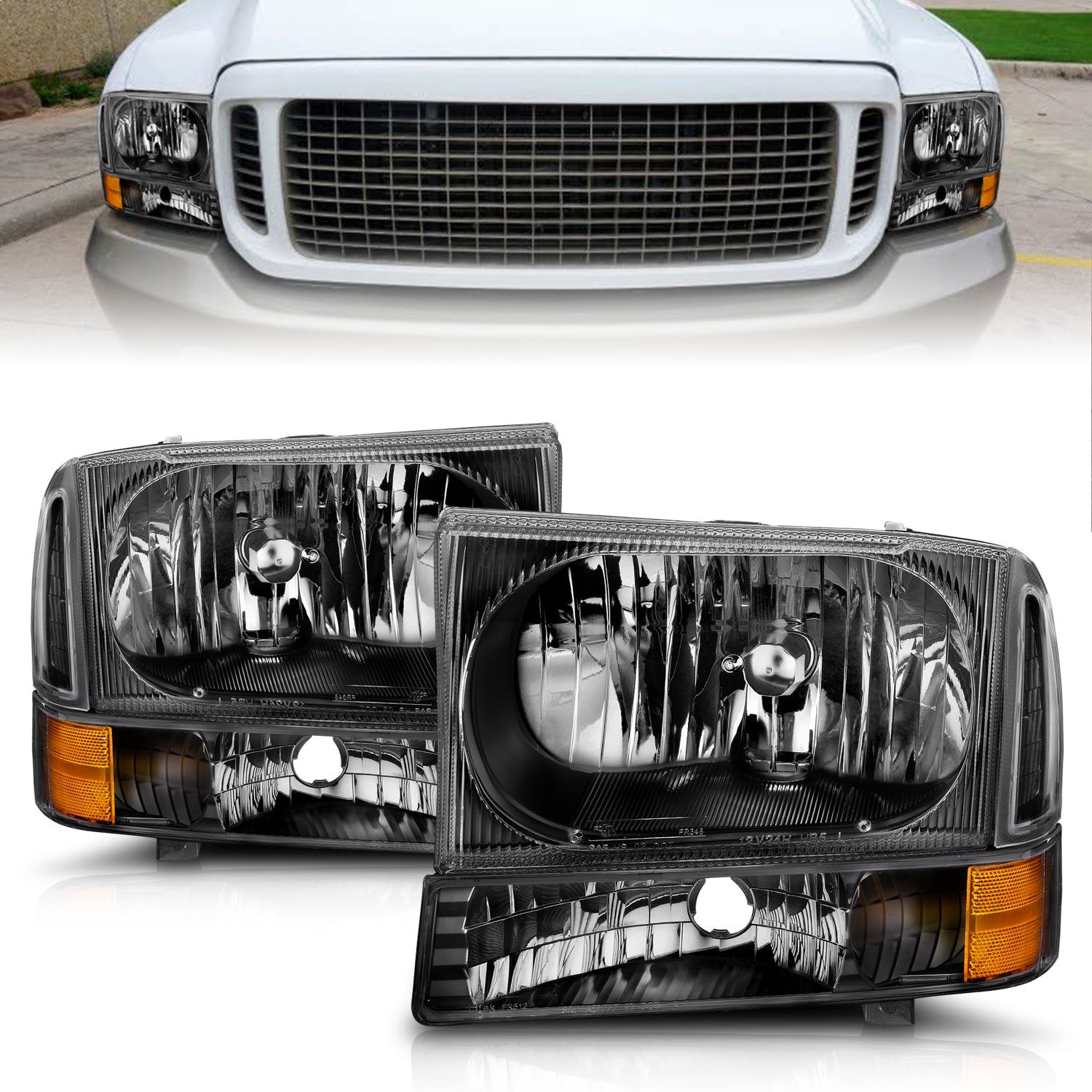 ANZO USA 111080 Crystal Headlight Set; Clear Lens; Black Housing; w/Corner Lights; 2 pc.; Pair; ANZO USA 111080