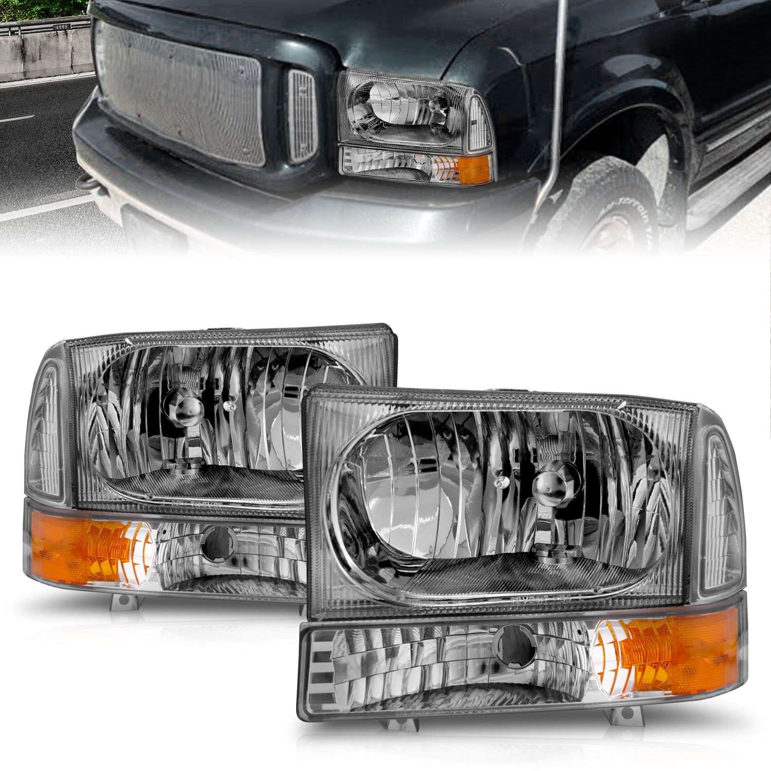 ANZO USA 111081 Crystal Headlight Set; Clear Lens; Chrome Housing; w/Corner Lights; 2 pc.; Pair; ANZO USA 111081