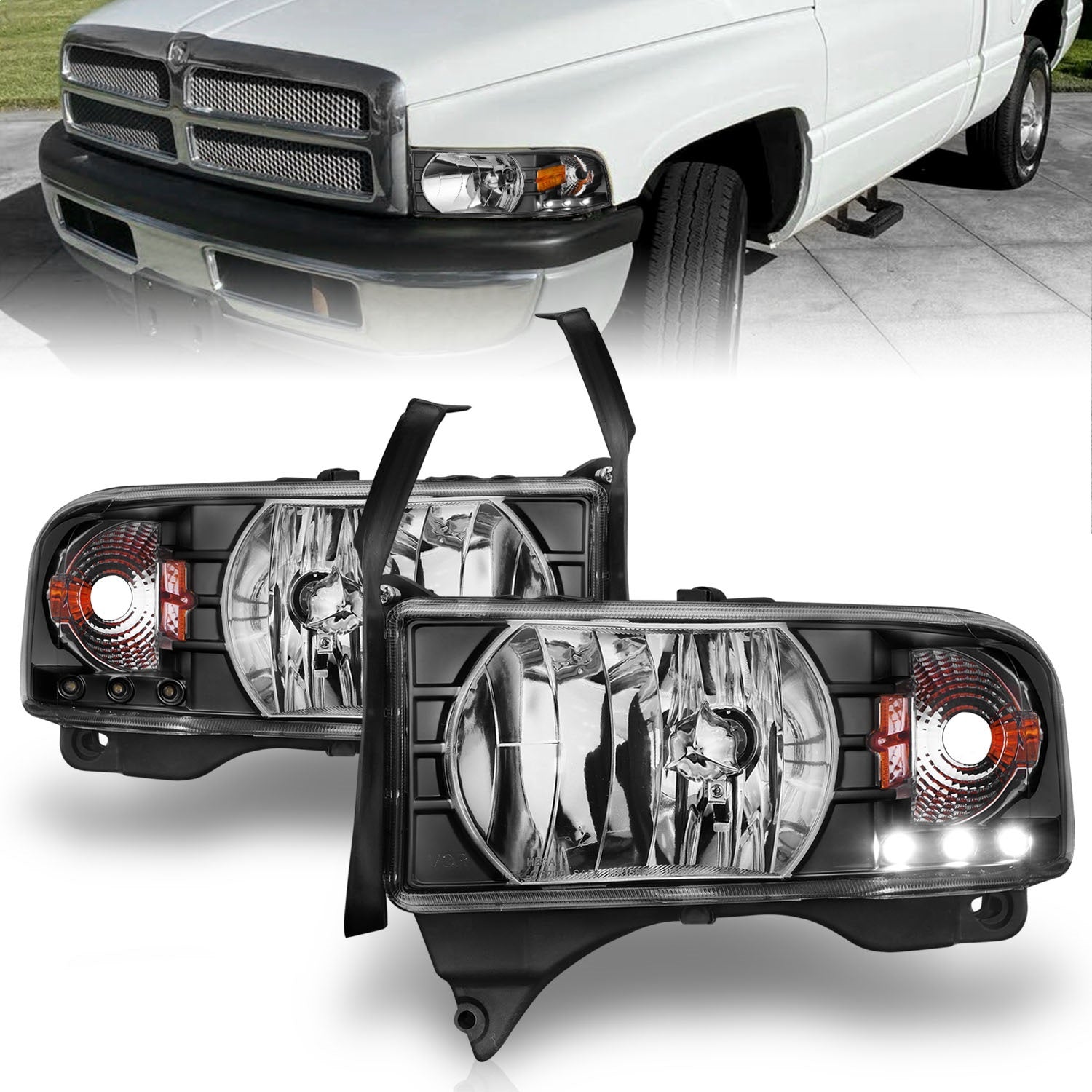 ANZO USA 111205 Crystal Headlight Set; Clear Lens; Black Housing; w/LED Accent; Pair; ANZO USA 111205