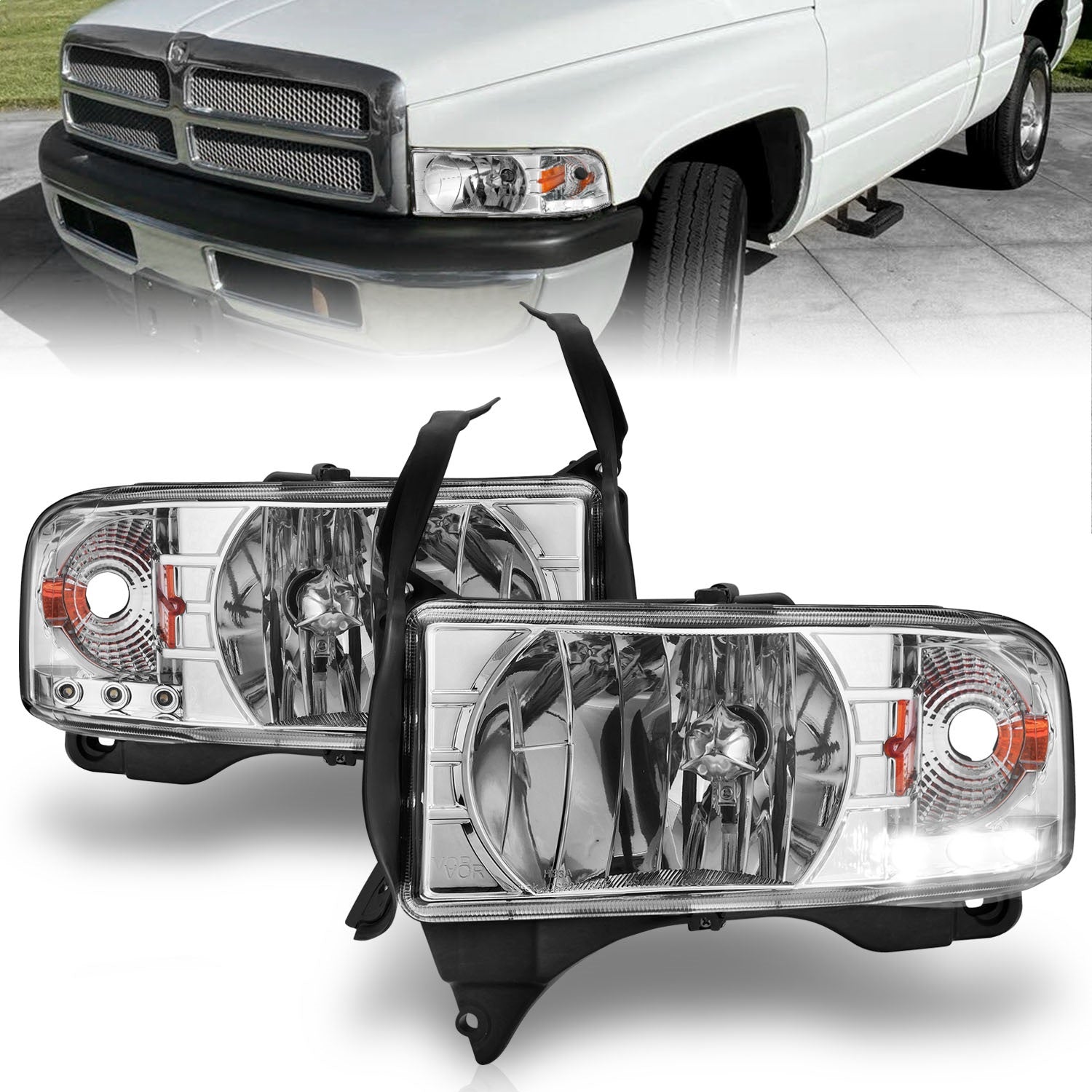 ANZO USA 111206 Crystal Headlight Set; Clear Lens; Chrome Housing; w/LED Accent; Pair; ANZO USA 111206