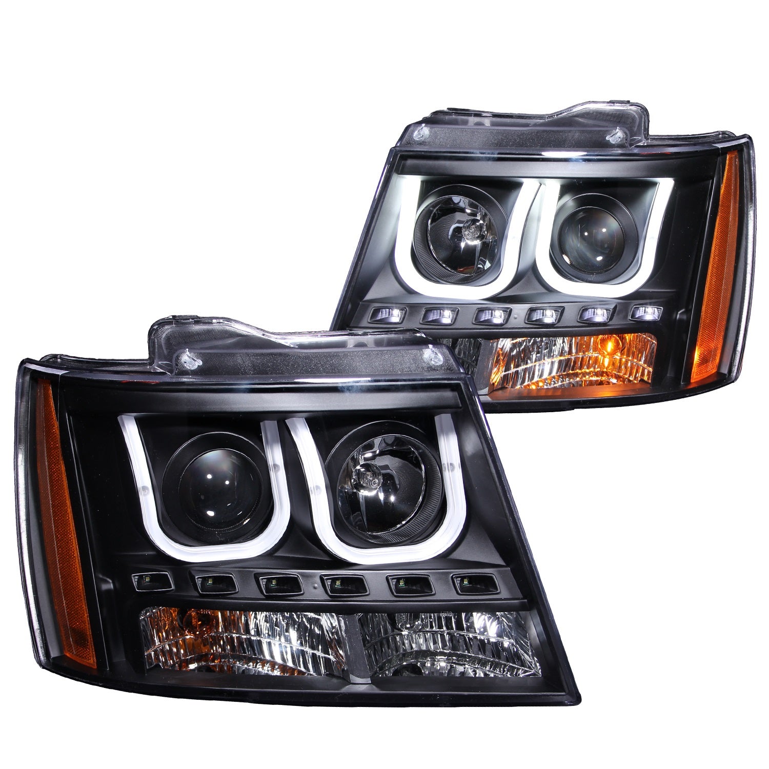 ANZO USA 111273 Projector Headlight Set; Clear Lens; Black Housing; w/U-Bar; Pair; ANZO USA 111273