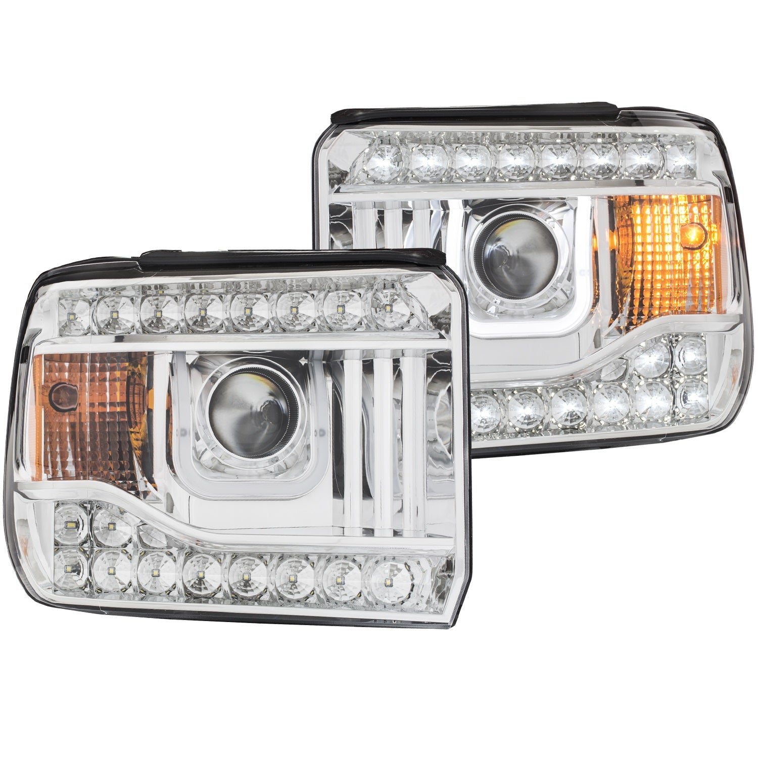 ANZO USA 111317 Projector Headlight Set; Clear Lens; Chrome Housing; Pair; w/U-Bar; ANZO USA 111317