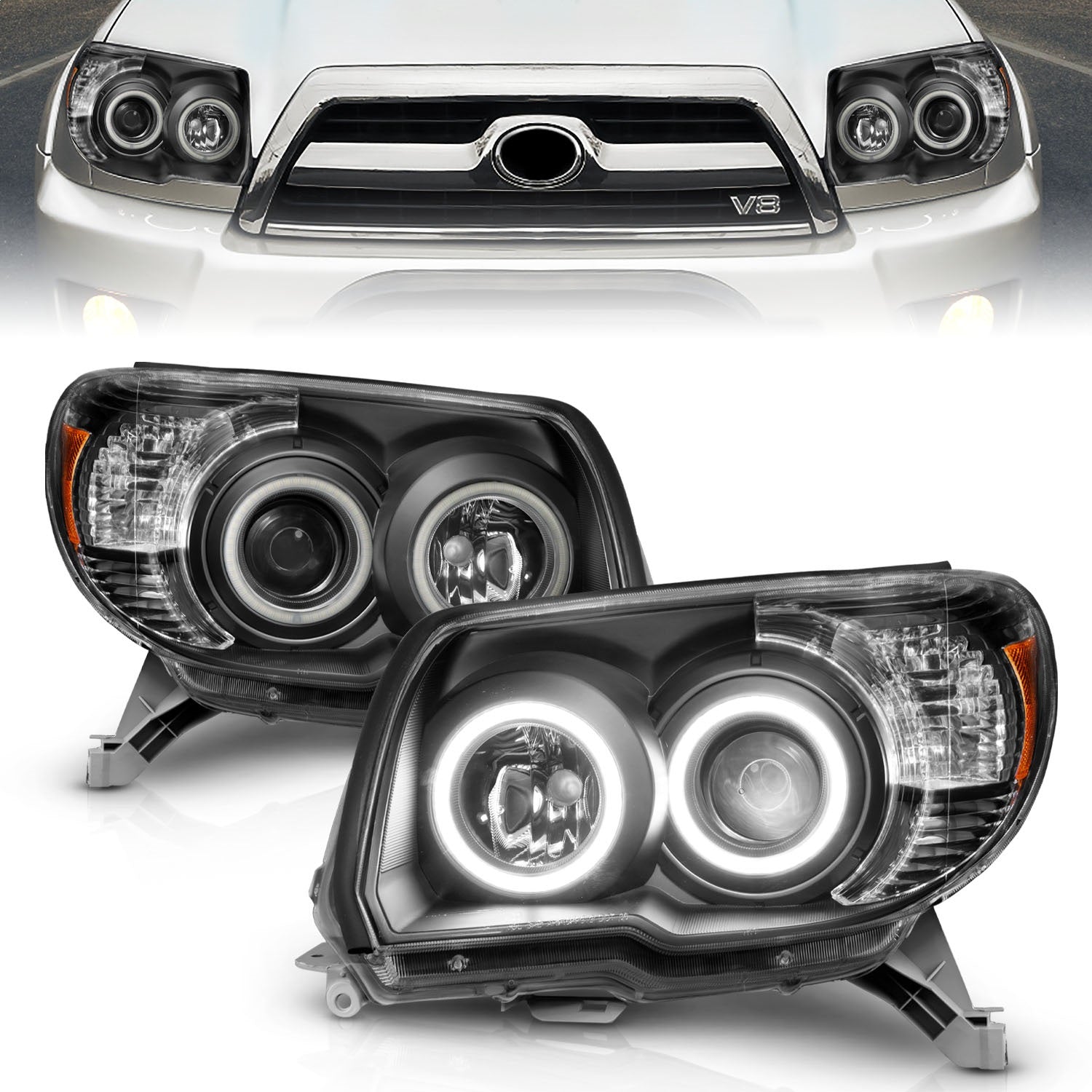 ANZO USA 111320 Projector Headlight Set; Clear Lens; Black Housing; w/U-Bar; Pair; ANZO USA 111320