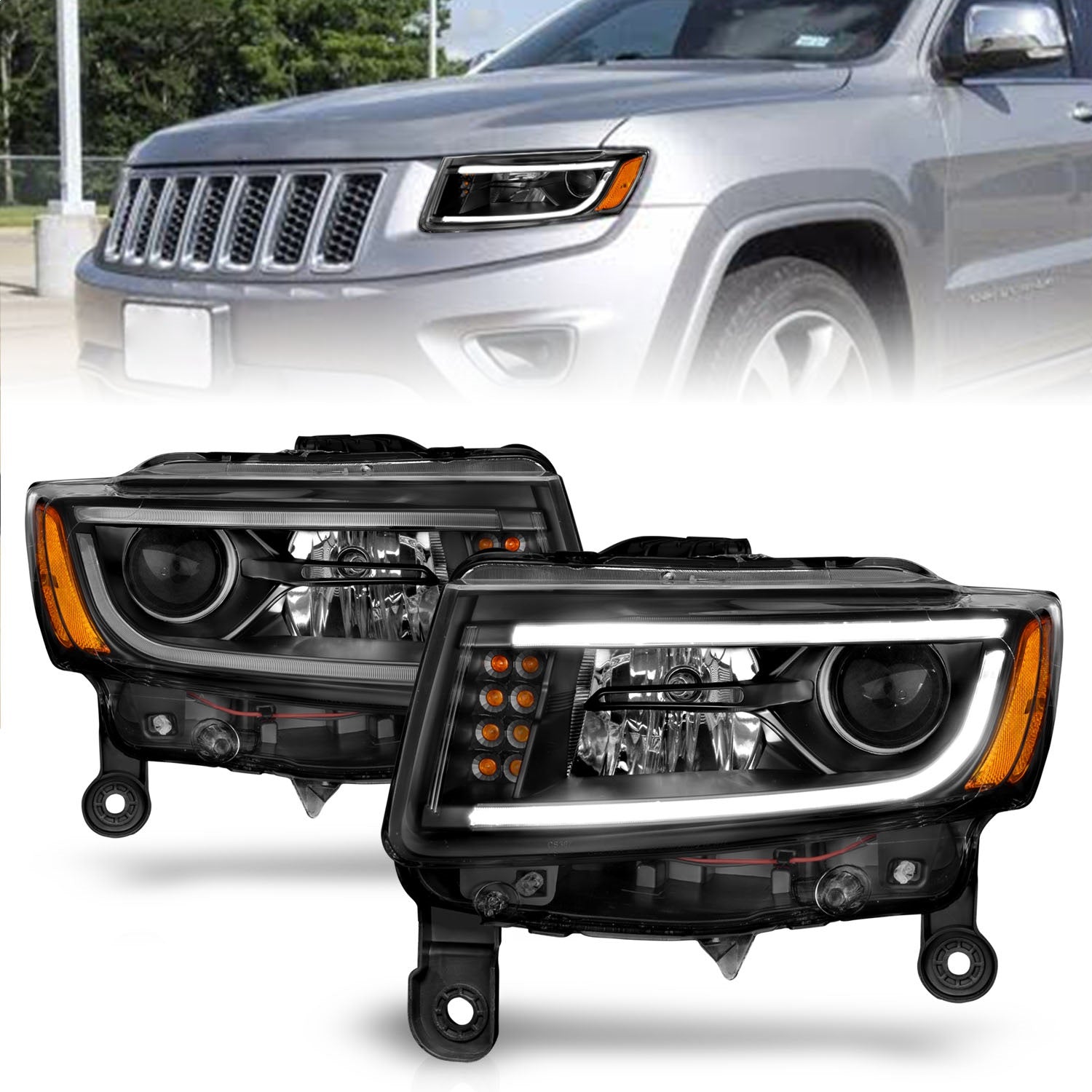 ANZO USA 111329 Projector Headlight Set; Clear Lens; Black Housing; Pair; w/Plank Style Design; ANZO USA 111329