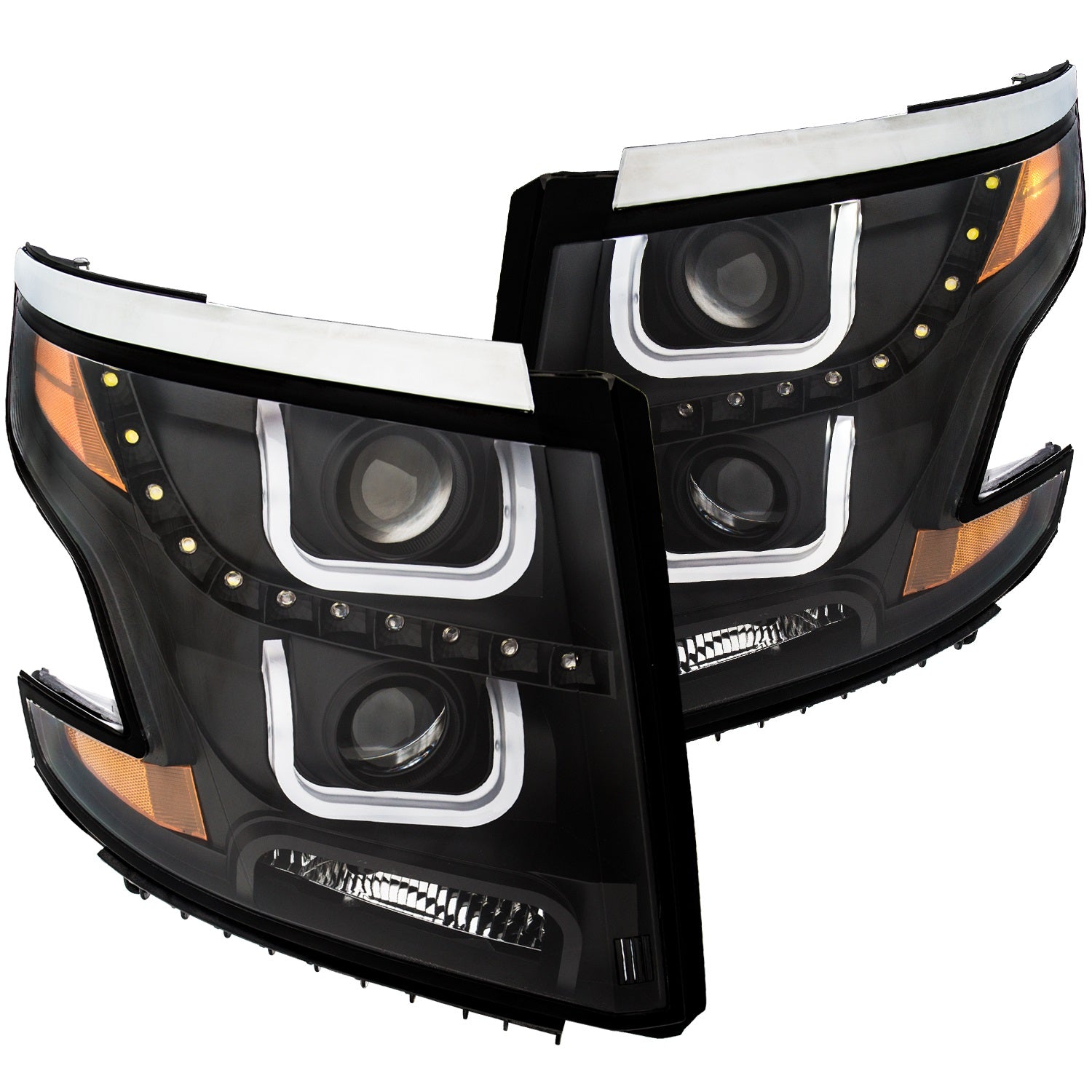 ANZO USA 111340 Projector Headlight Set; Clear Lens; Black Housing; Amber; Pair; w/U-Bar; ANZO USA 111340