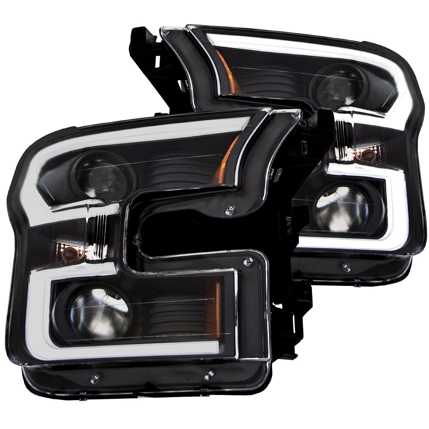 ANZO USA 111347 Projector Headlight Set; Amber Lens; Black Housing; Pair; w/Plank Style Back; ANZO USA 111347