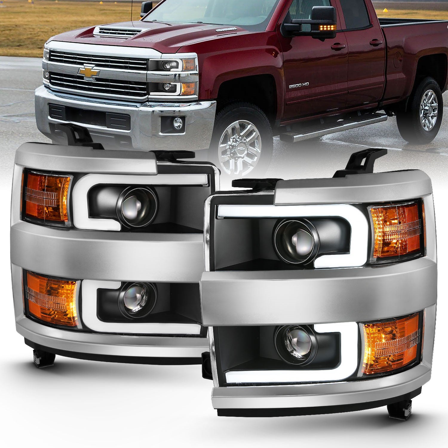 ANZO USA 111359 Projector Headlight Set; w/Plank Style Design; Black; ANZO USA 111359