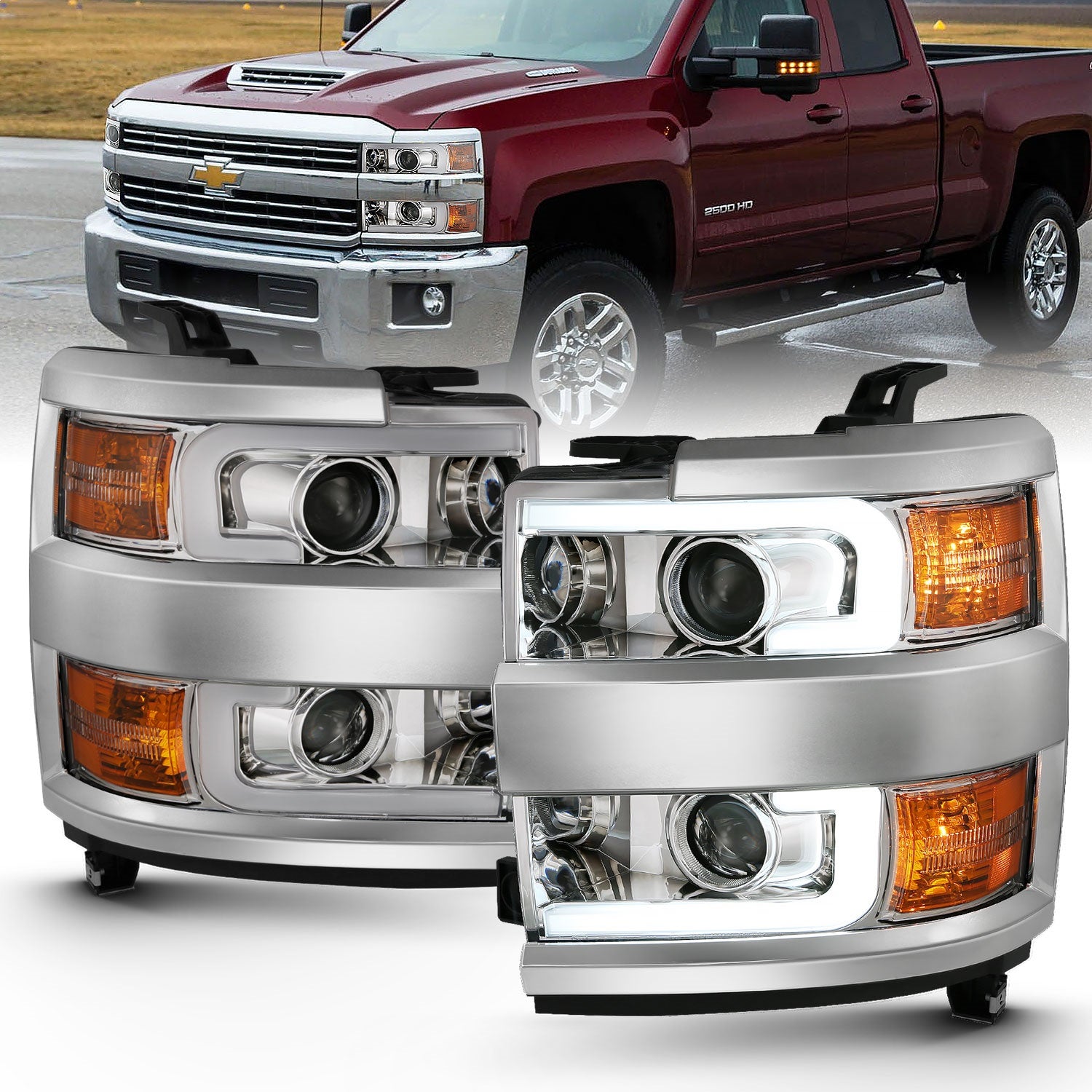 ANZO USA 111360 Projector Headlight Set; w/Plank Style Design; Chrome; ANZO USA 111360