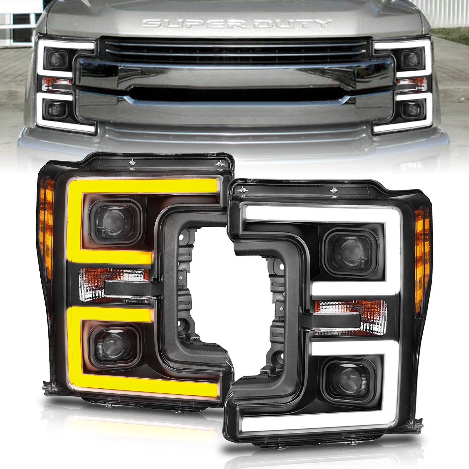 ANZO USA 111388 Projector Headlight Set; w/Plank Style Switchback; Black w/Amber; ANZO USA 111388