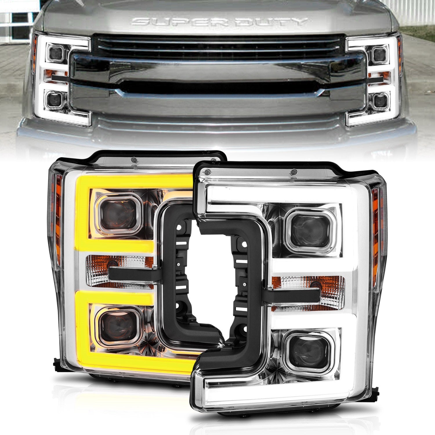 ANZO USA 111389 Projector Headlight Set; w/Plank Style Switchback; Chrome w/Amber; ANZO USA 111389
