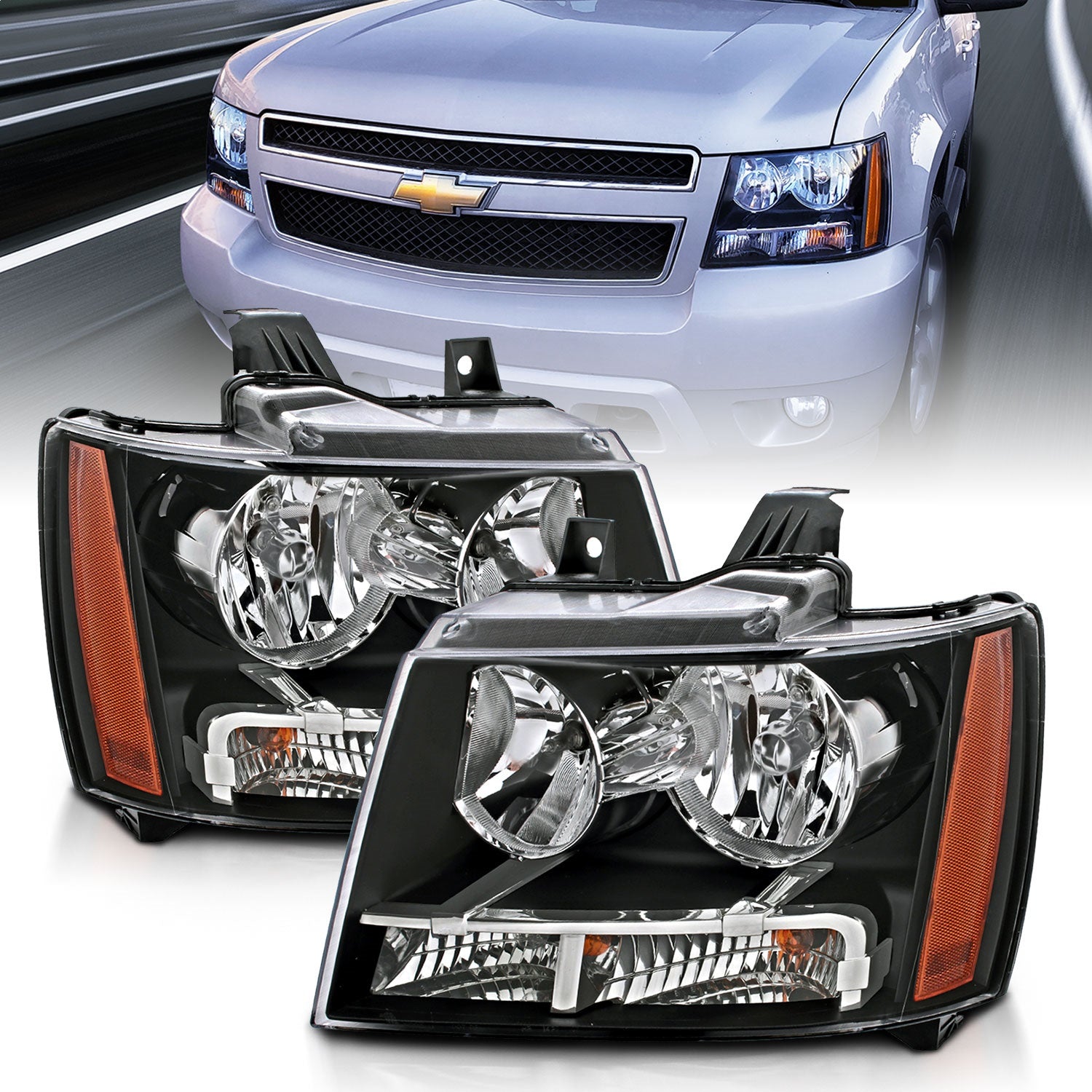 ANZO USA 111392 Crystal Headlight Set; Clear Lens; Black Housing; White/Amber; ANZO USA 111392
