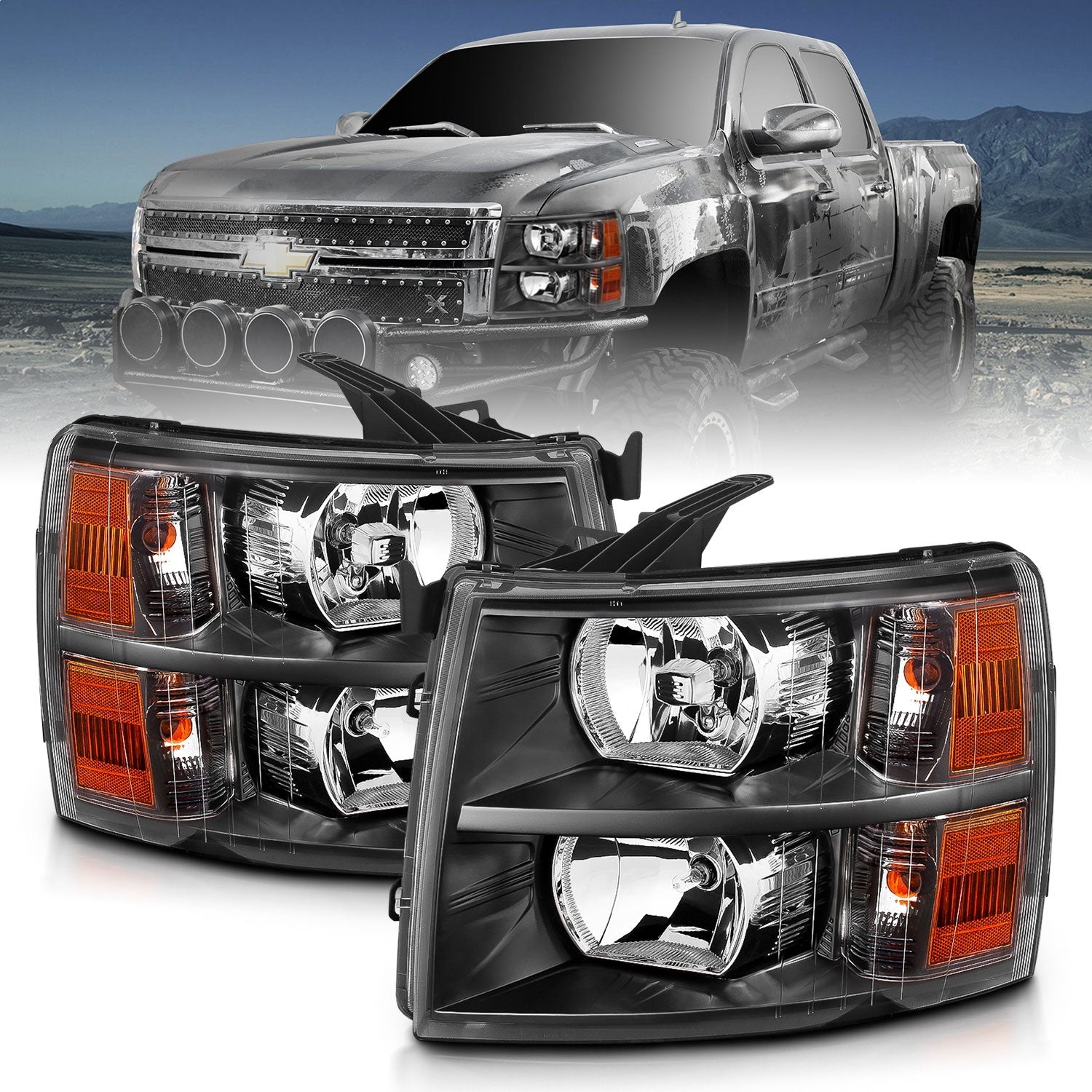 ANZO USA 111393 Crystal Headlight Set; Clear Lens; Black Housing; White/Amber; ANZO USA 111393