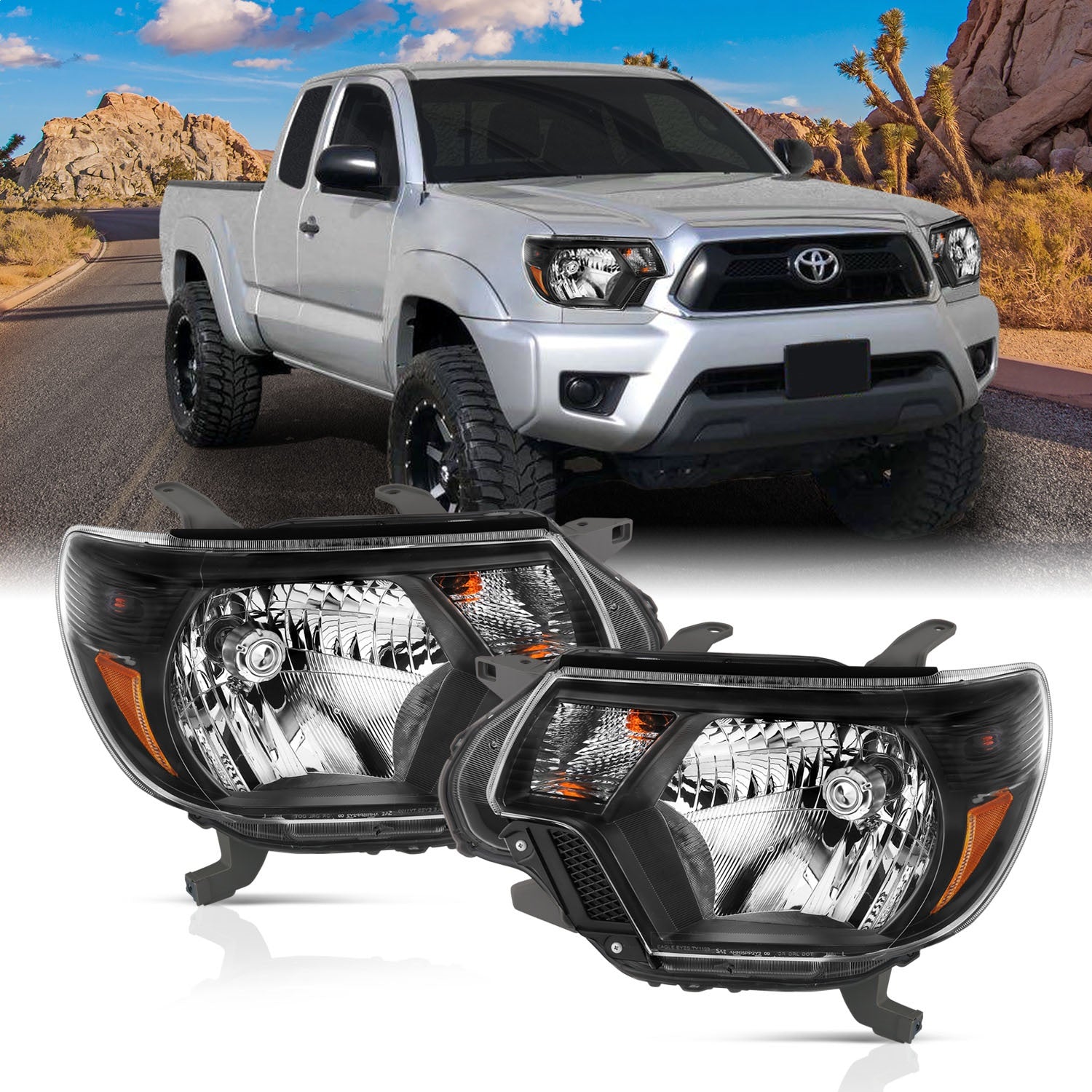 ANZO USA 111395 Crystal Headlight Set; Clear Lens; Black Housing; White/Amber; ANZO USA 111395