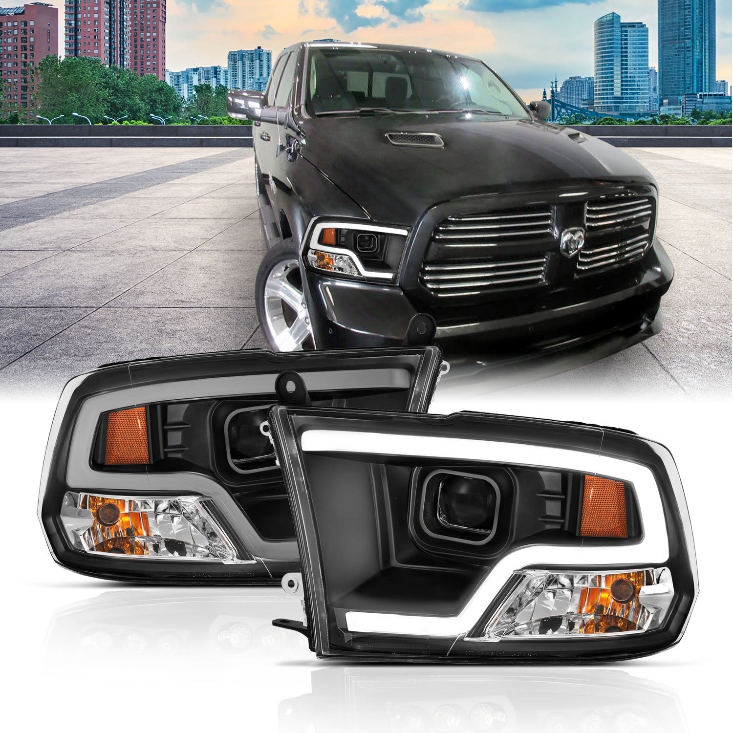 ANZO USA 111404 Projector Headlight Set; w/Plank Style Design; Black; ANZO USA 111404