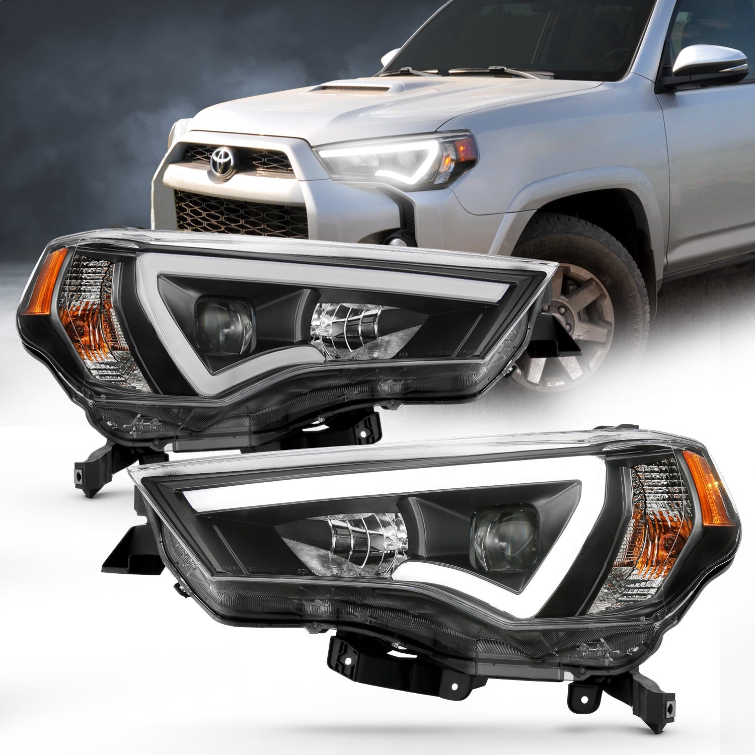 ANZO USA 111416 Projector Headlight Set; w/Plank Style Switchback; Black w/Amber; Pair; ANZO USA 111416