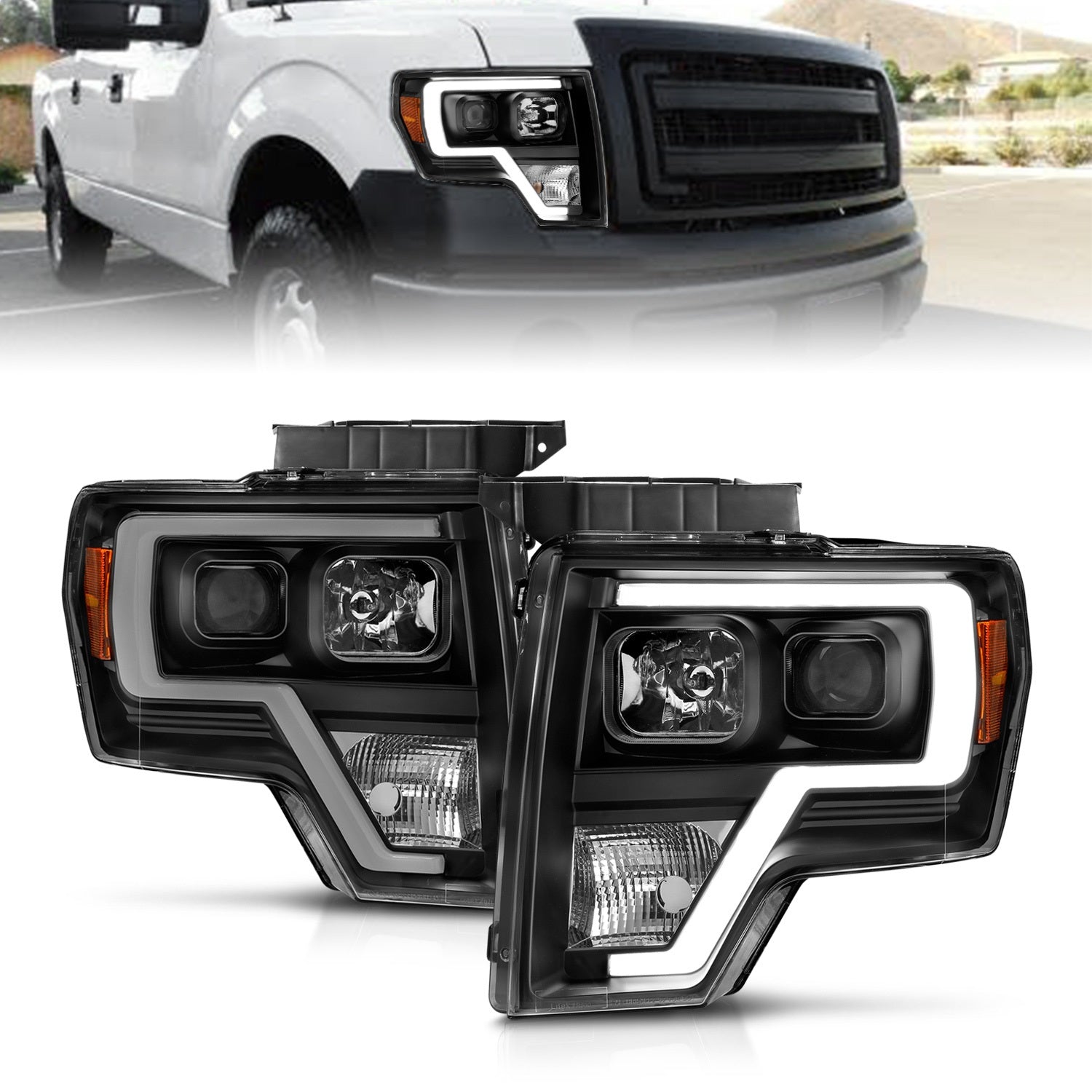 ANZO USA 111443 Projector Headlight Set; Light Bar H.L.; Black Amber; Pair; ANZO USA 111443