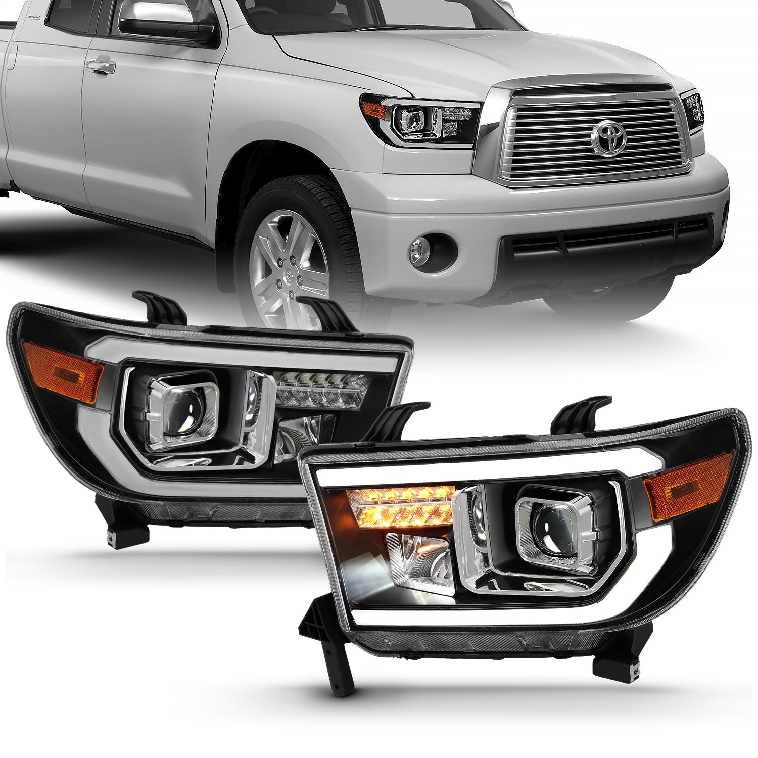 ANZO USA 111447 Projector Headlight Set; Light Bar H.L; w/Black Amber Lens; w/Halogen Bulb; ANZO USA 111447