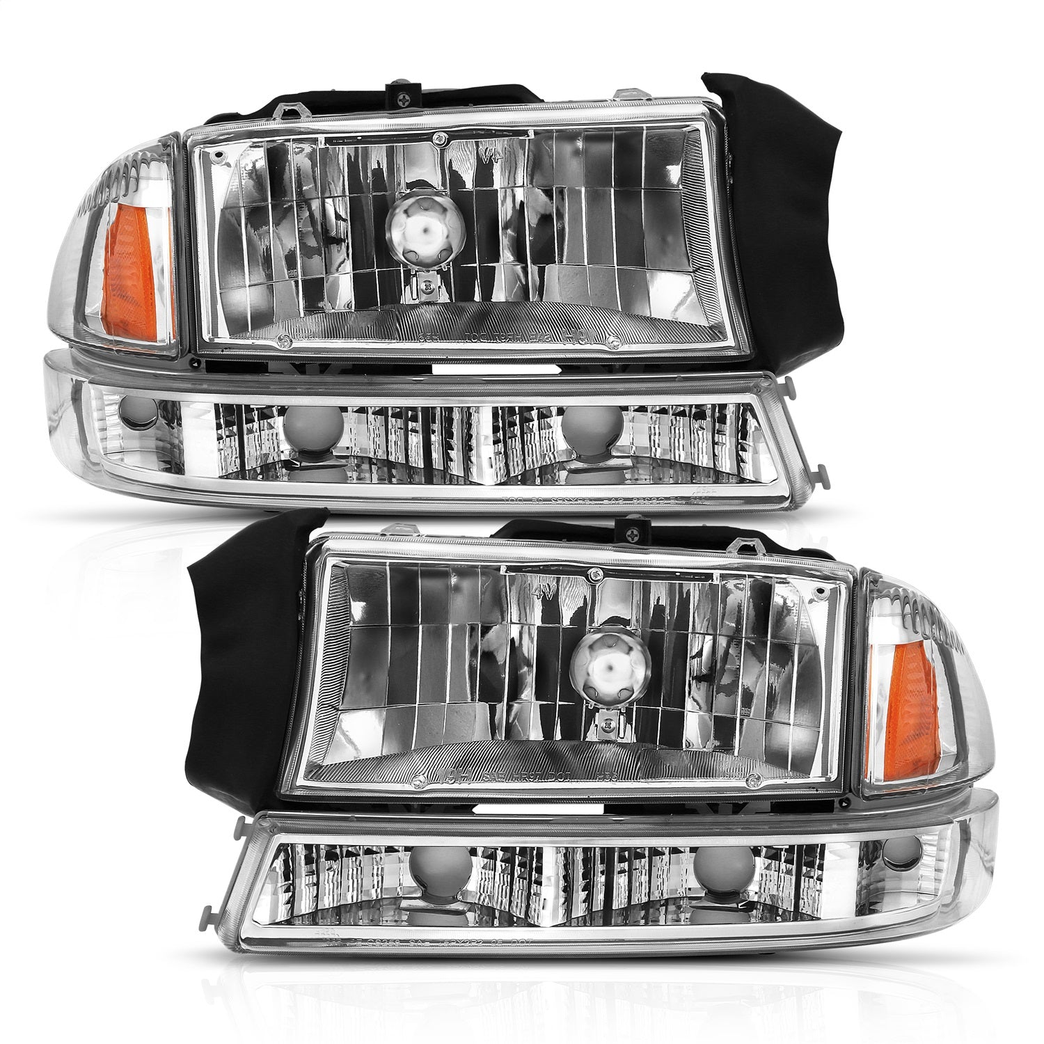 ANZO USA 111455 Crystal Headlight Set; Clear Lens; Chrome w/Amber Housing; Pair; ANZO USA 111455