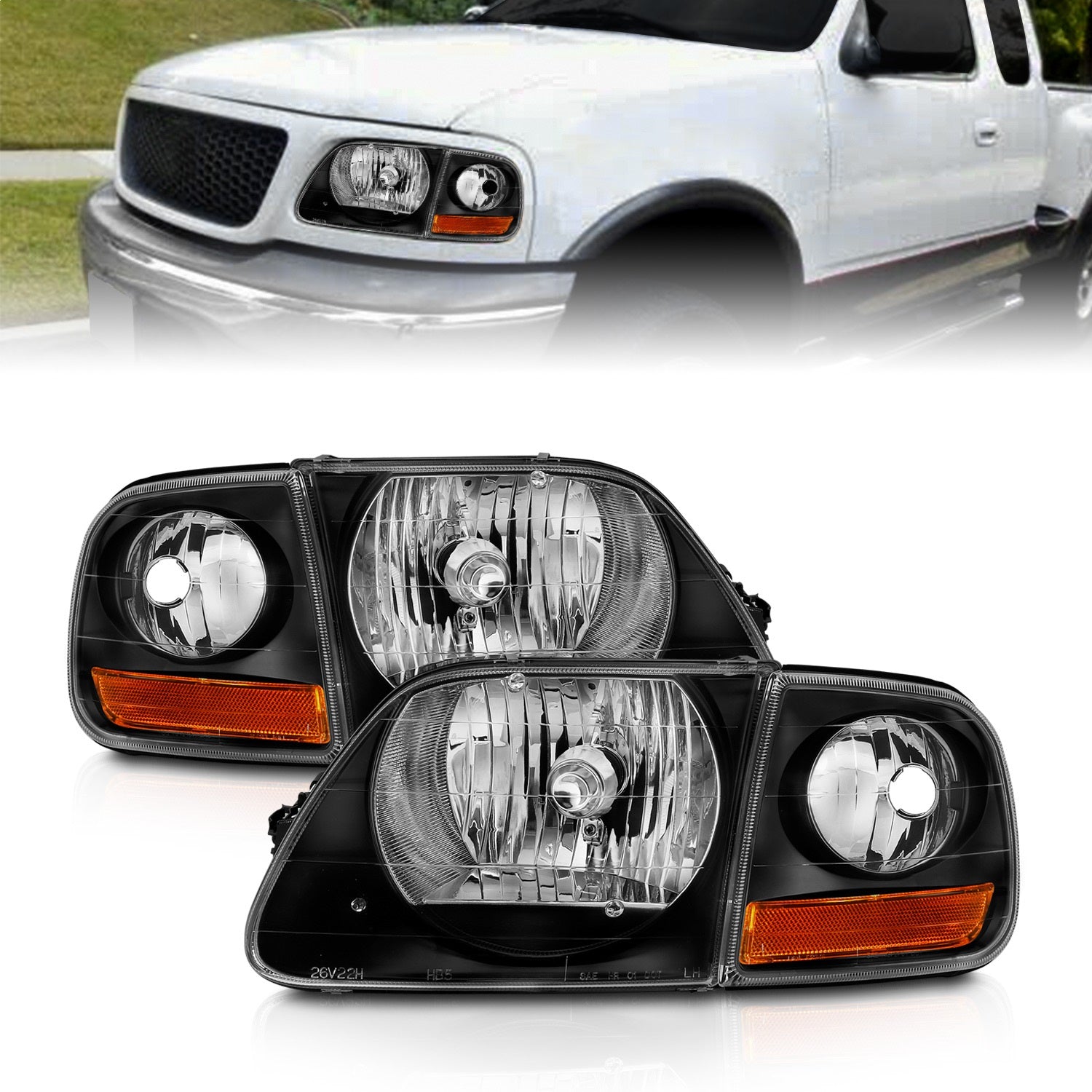 ANZO USA 111460 Crystal Headlight Set; Clear Lens; Black Housing; w/Parking Light; Pair; ANZO USA 111460