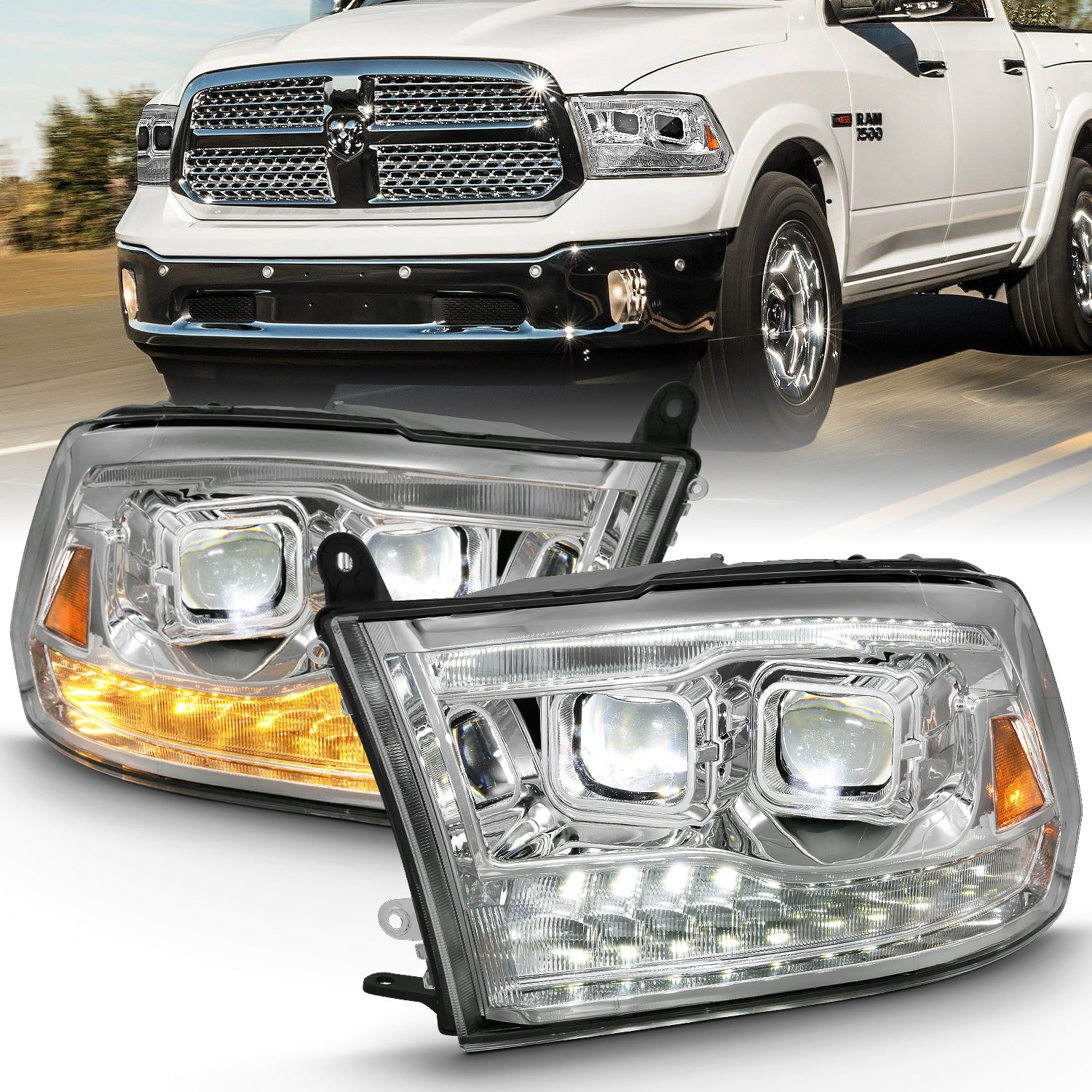 ANZO USA 111465 LED Projector Headlight; w/Plank Style Switchback; Chrome w/Amber; Pair; ANZO USA 111465