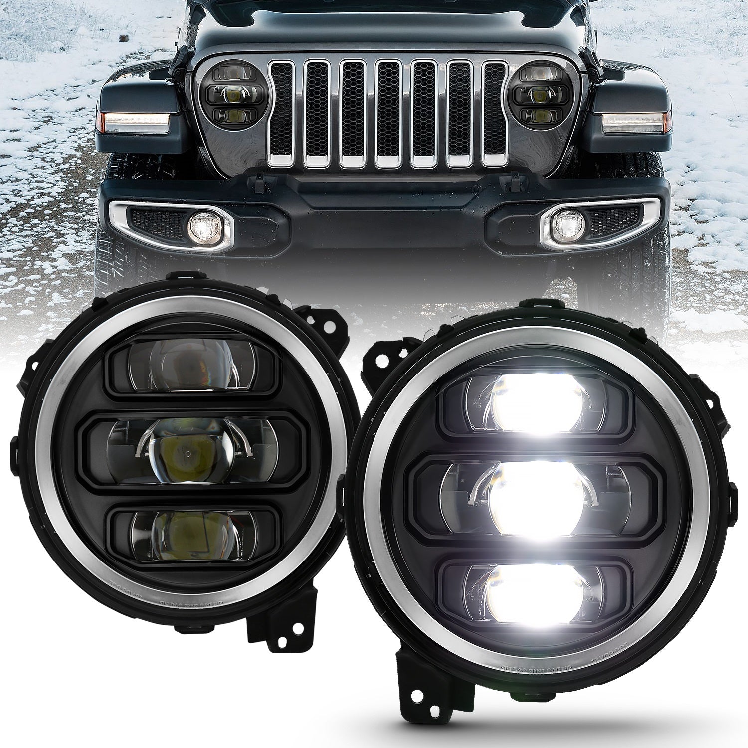 ANZO USA 111466 LED Projector Headlight; w/Plank Style Design; Black; Pair; ANZO USA 111466