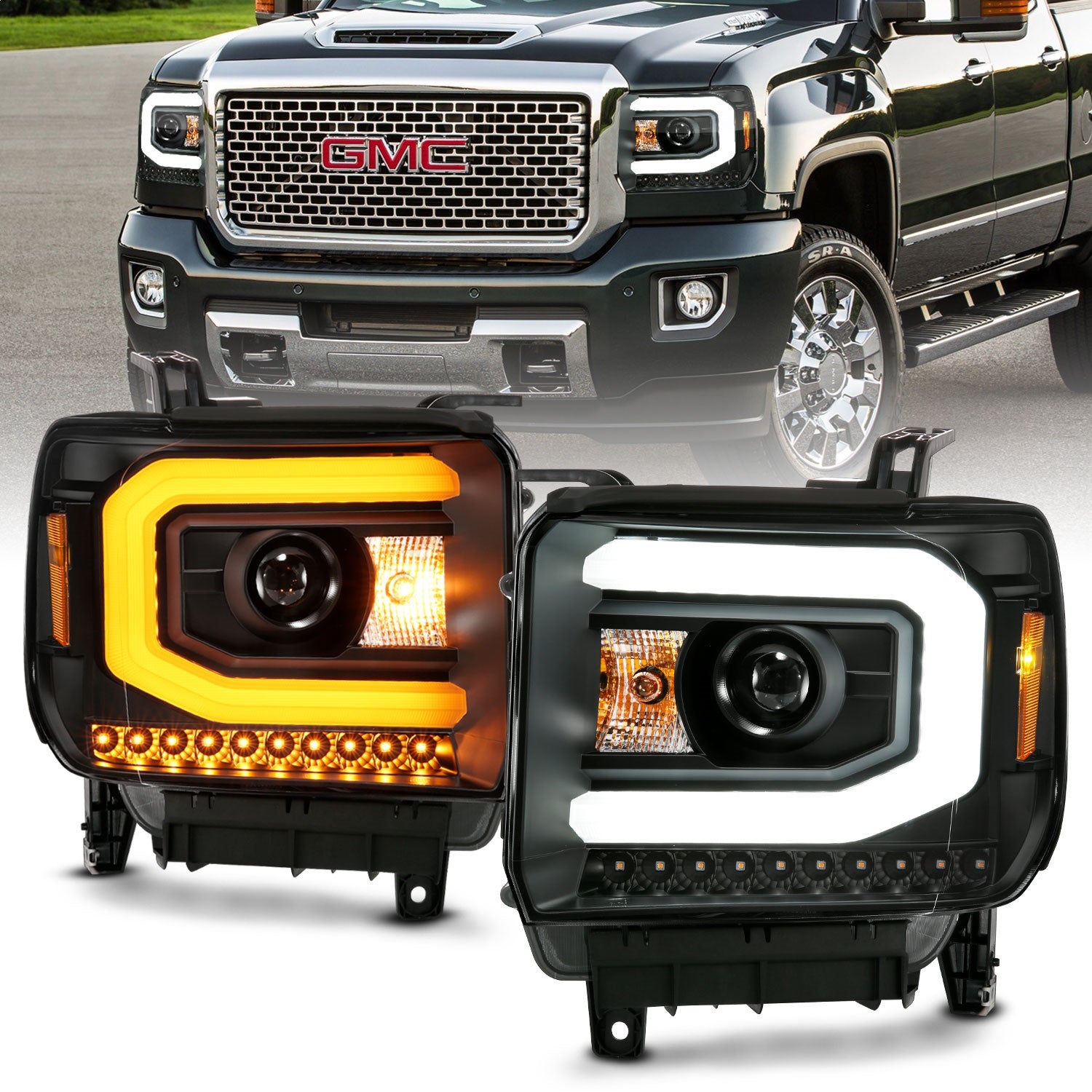 ANZO USA 111487 Projector Headlight Set; w/Plank Style Switchback; Black; Pair; ANZO USA 111487