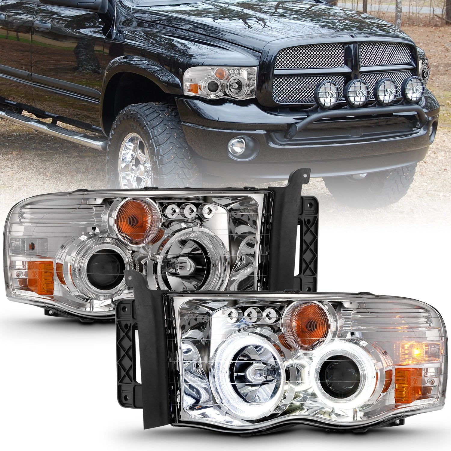 ANZO USA 111491 Projector Headlight Set w/Halo; Clear/Amber Lens; Chrome; Pair; ANZO USA 111491