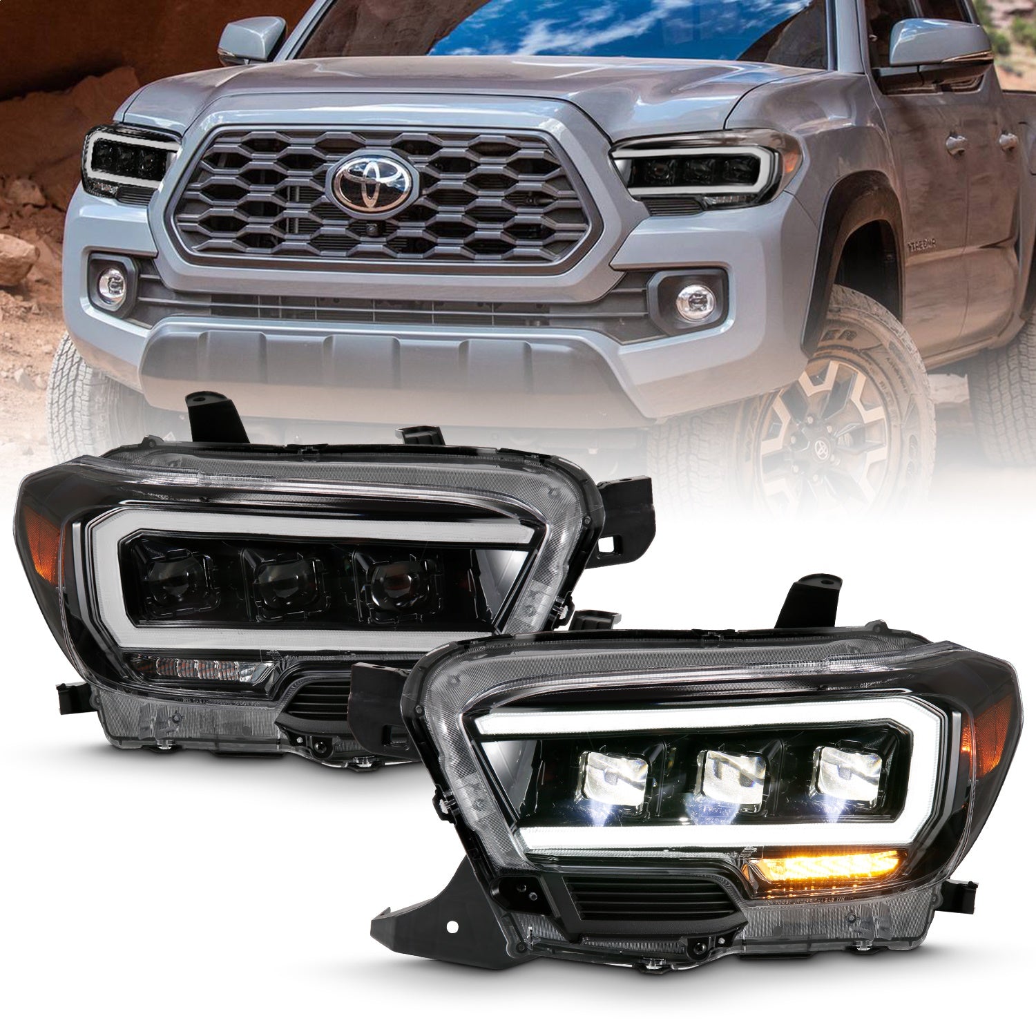 ANZO USA 111496 LED Projector Headlight; w/Plank Style Design; Black w/Amber; ANZO USA 111496