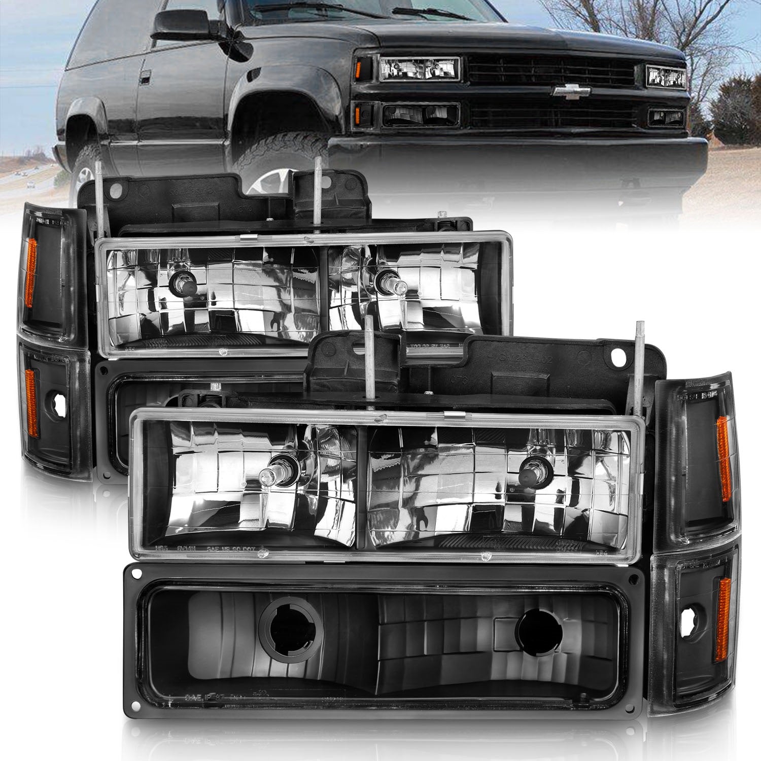 ANZO USA 111505 Crystal Headlight Set; Black Housing; w/Signal and Side Markers; 8 PCS; Set; ANZO USA 111505