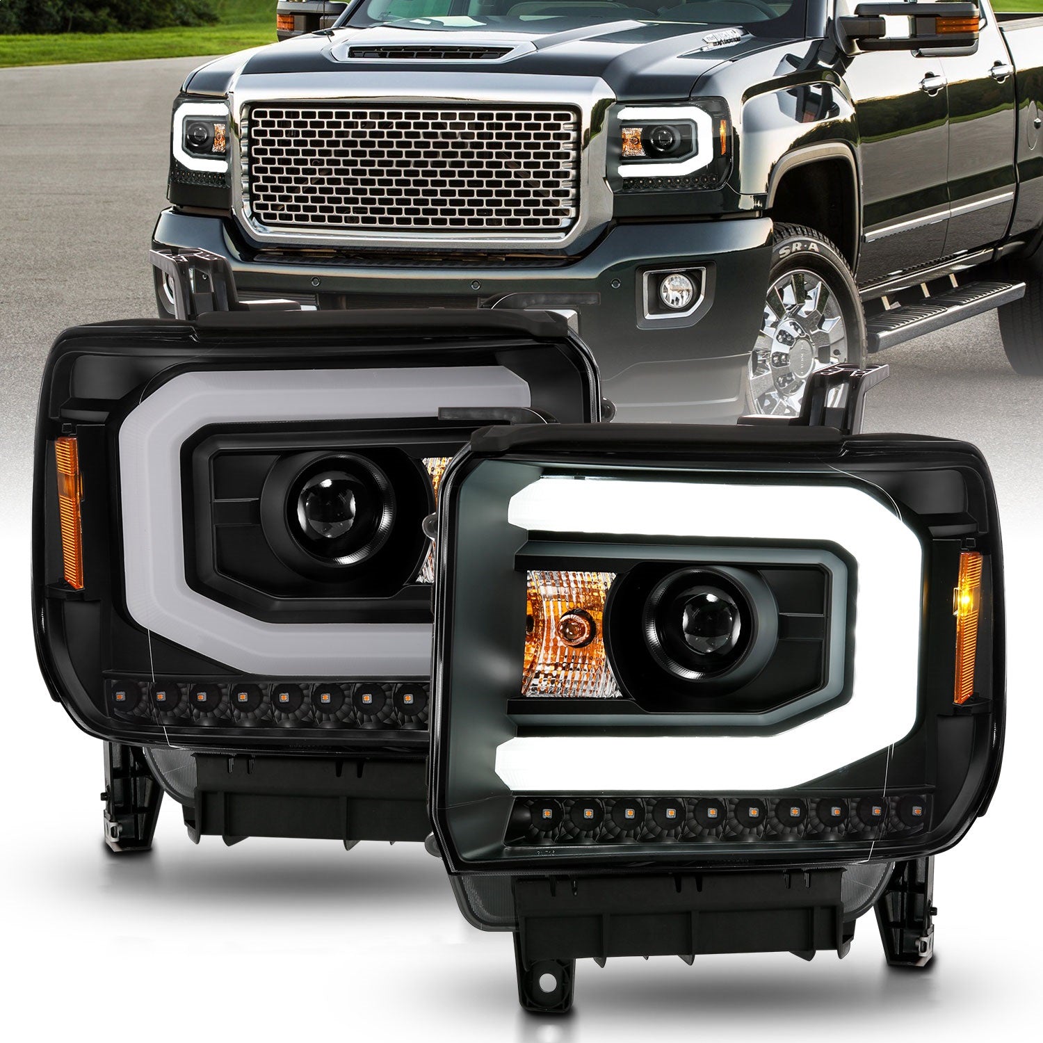 ANZO USA 111513 Projector Headlight Set w/Halo; Clear Lens; Black Housing; w/Light Bar; Pair; ANZO USA 111513