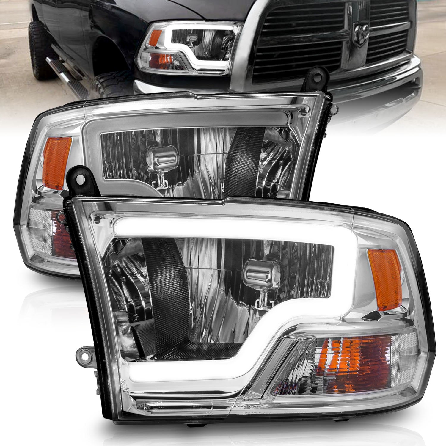 ANZO USA 111516 Crystal Headlight Set; Chorme Housing; Pair; w/Light Bar; ANZO USA 111516