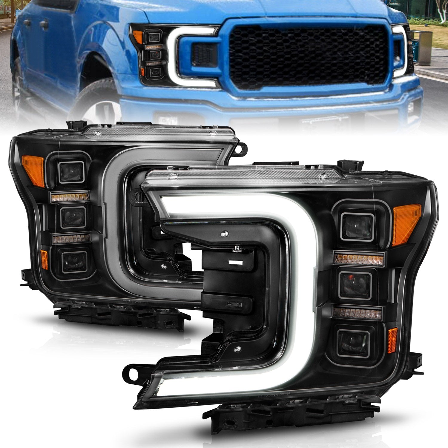 ANZO USA 111519 LED Projector Headlight; Black Housing; w/Light Bar Sequential Signal; Pair; ANZO USA 111519