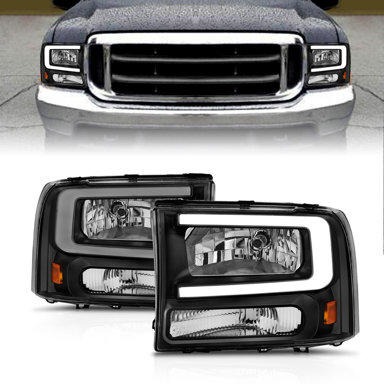 ANZO USA 111549 Crystal Headlight Set; Black Housing; Pair; w/Light Bar; ANZO USA 111549