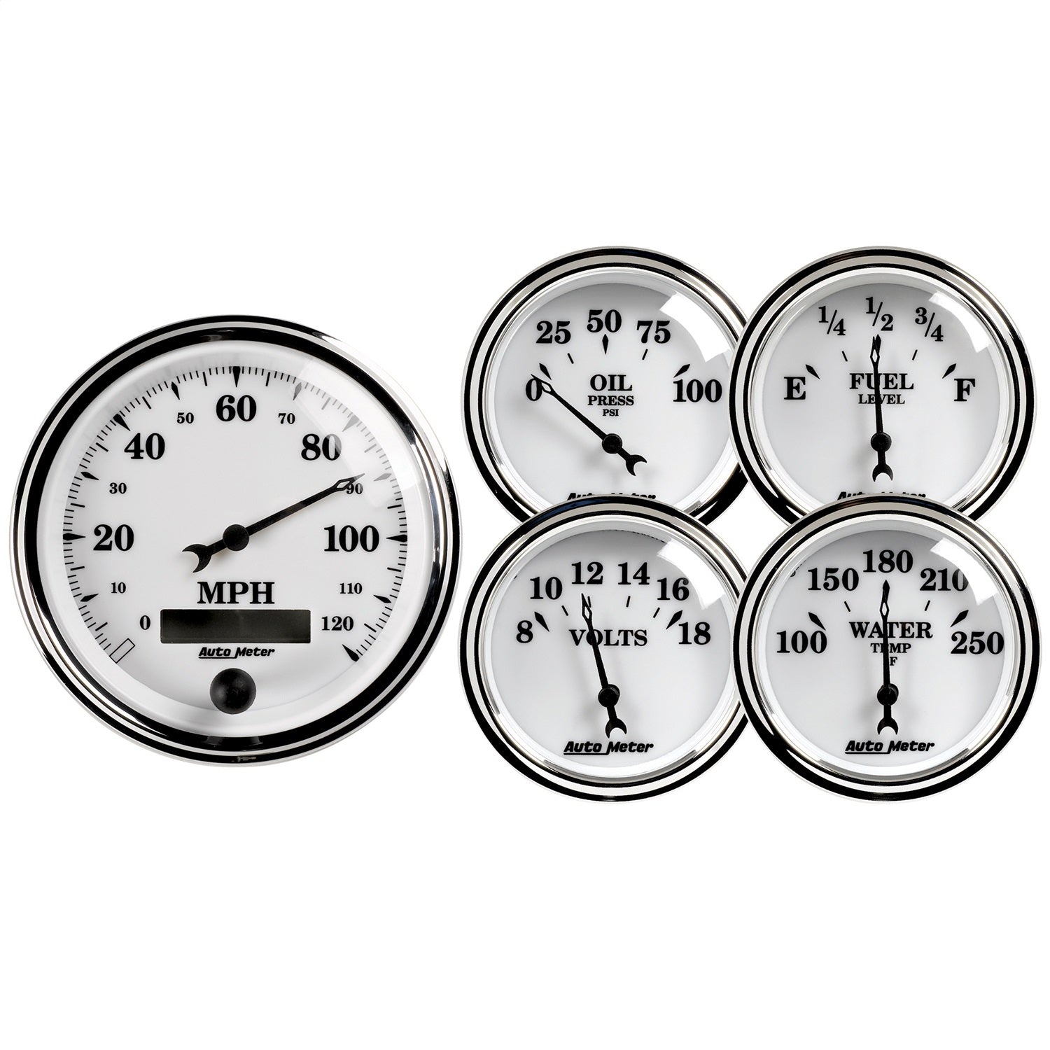 AutoMeter 1200 GAUGE KIT; 5 PC.; 3 3/8in./2 1/16in.; ELEC. SPEEDOMETER; OLD TYME WHITE II AutoMeter 1200