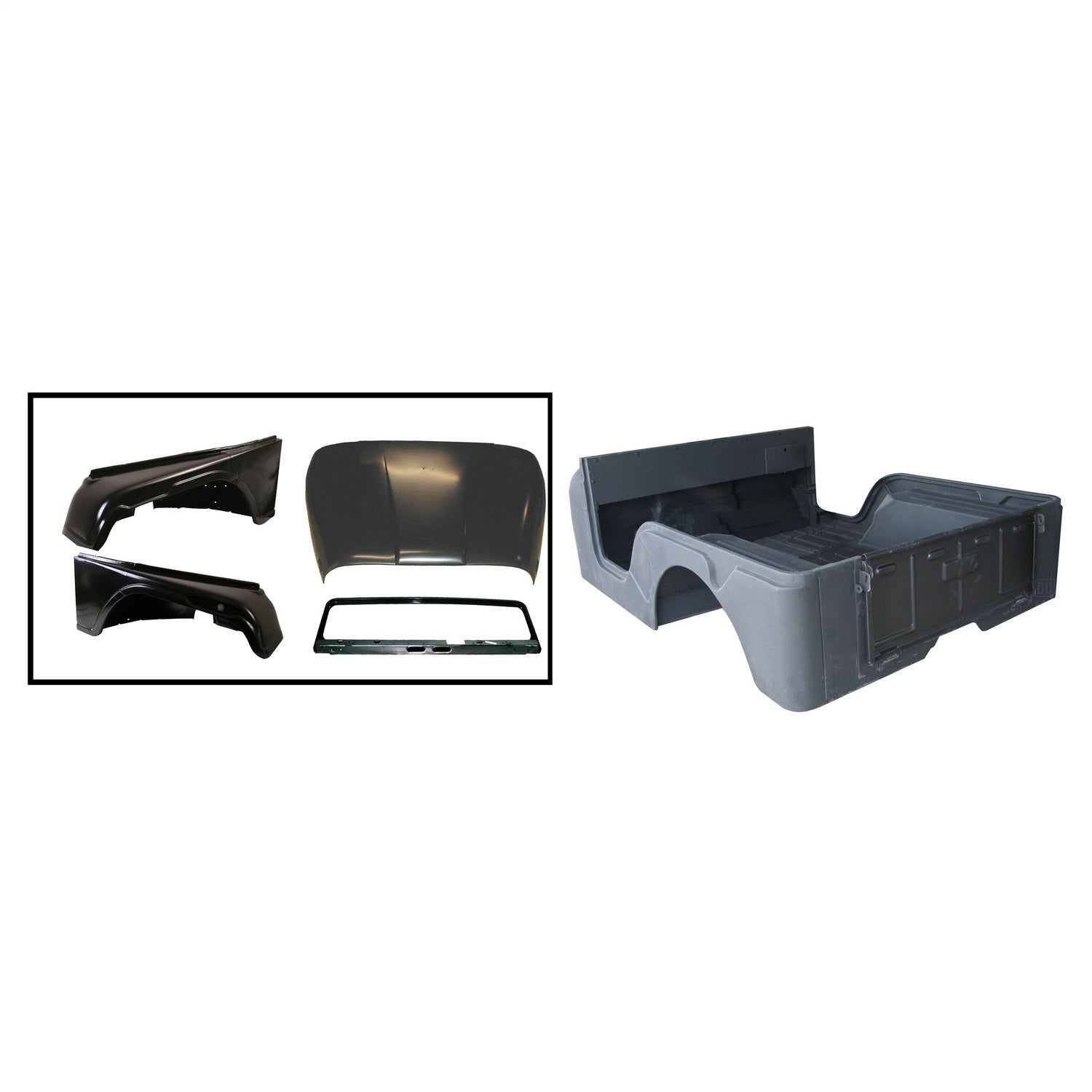 Omix 12001.16 Steel Body Kit; Incl. Body Tub/Hood/Fenders/Windshield Frame/Tailgate; Omix 12001.16