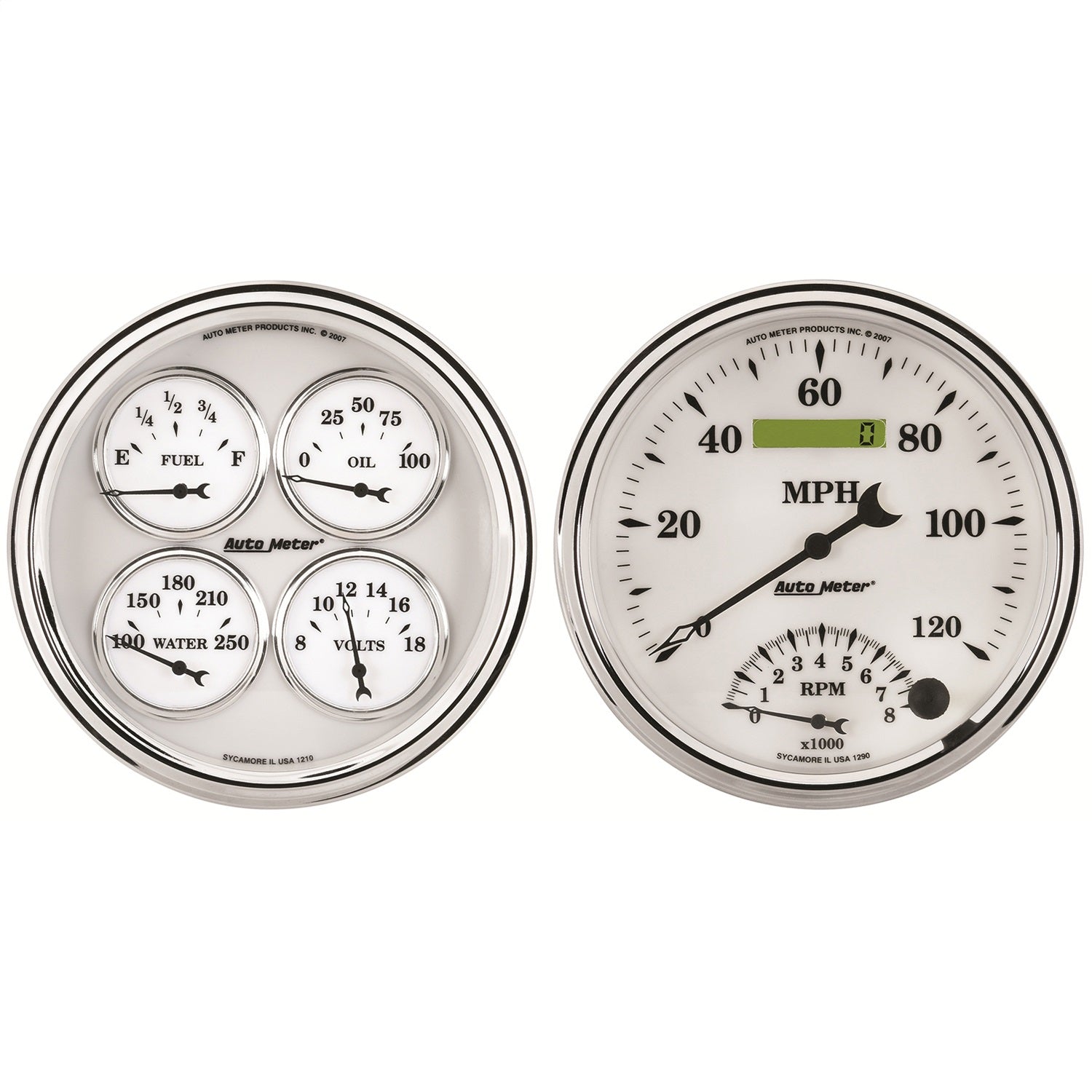 AutoMeter 1203 2 PC. GAUGE KIT; 5in. QUAD/SPEEDOMETER; 240-33 O; OLD TYME WHITE II AutoMeter 1203