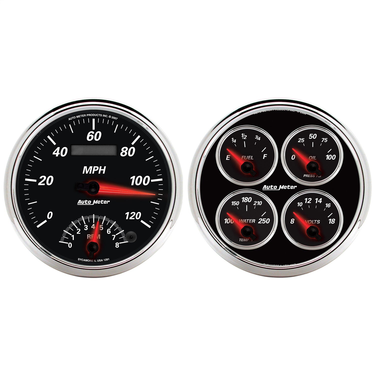 AutoMeter 1204 2 PC. GAUGE KIT; 5in. QUAD/SPEEDOMETER; 240-33 O; DESIGNER BLACK II AutoMeter 1204