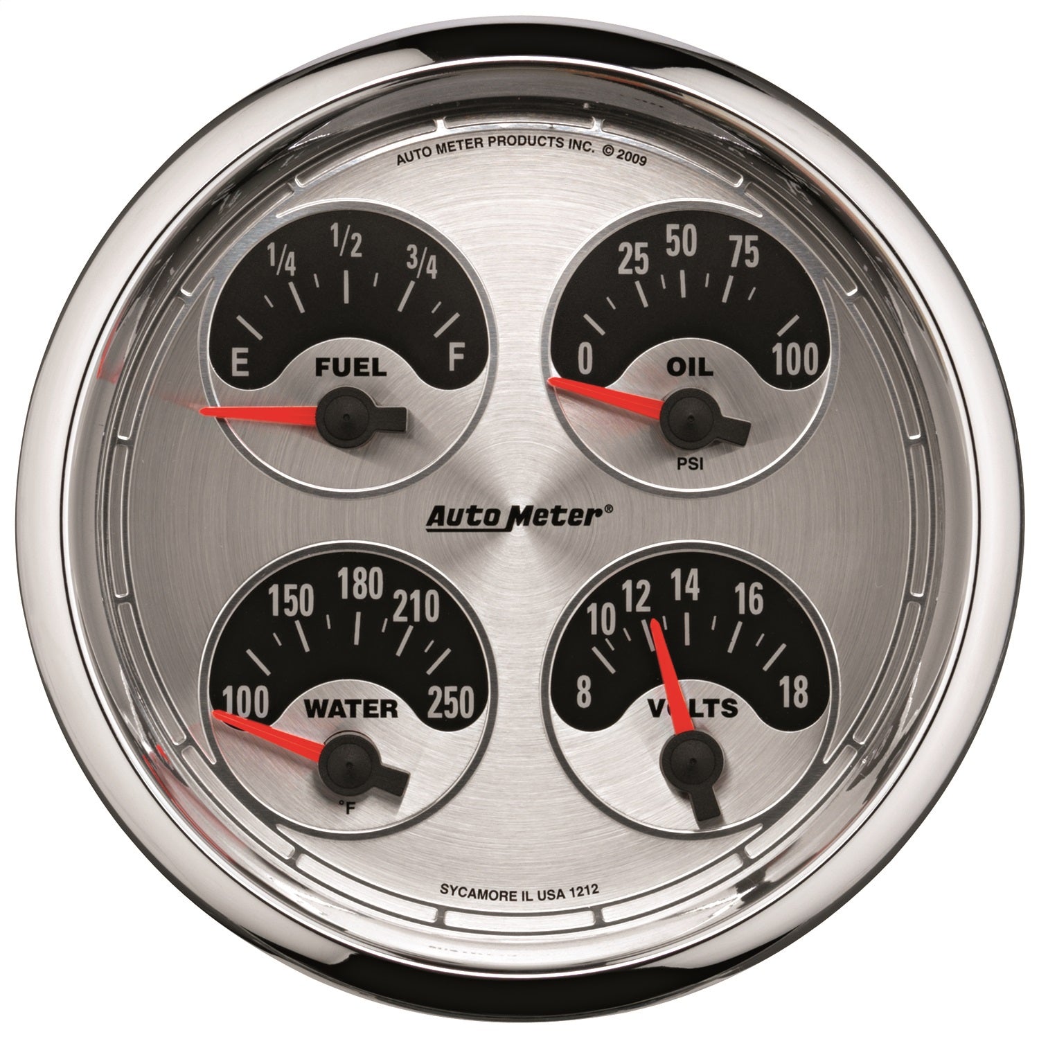 AutoMeter 1212 5in. QUAD GAUGE; 100 PSI/100-250 deg.F/8-18V/240-33 O; AMERICAN MUSCLE AutoMeter 1212