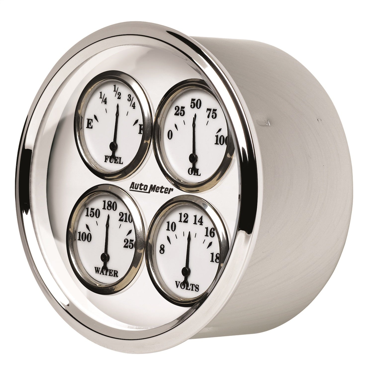 AutoMeter 1213 5in. QUAD GAUGE; 100 PSI/100-250 deg.F/8-18V/0-90 O; OLD-TYME WHITE II AutoMeter 1213