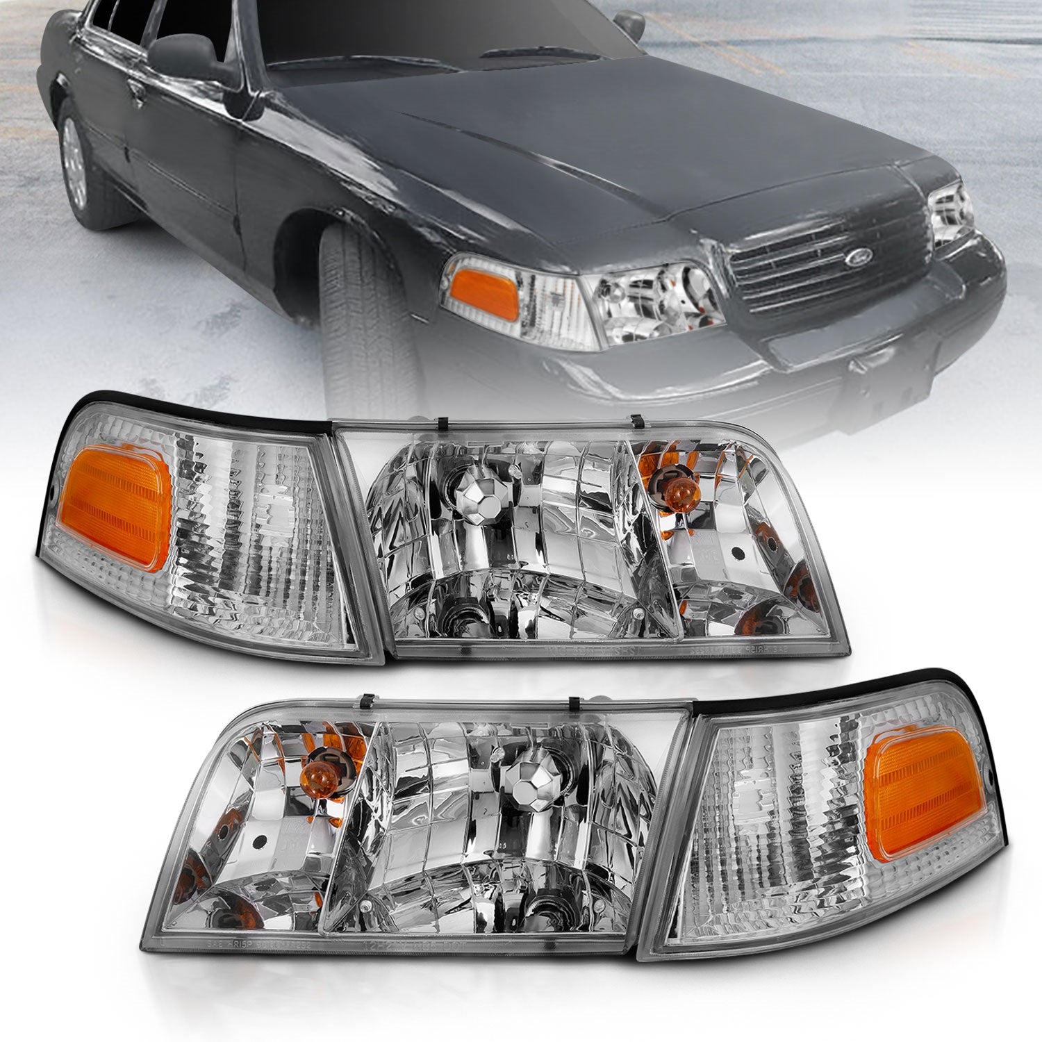 ANZO USA 121556 Crystal Headlight Set; Clear Lens; Chrome Housing; w/Bumper Light OE; Pair; ANZO USA 121556