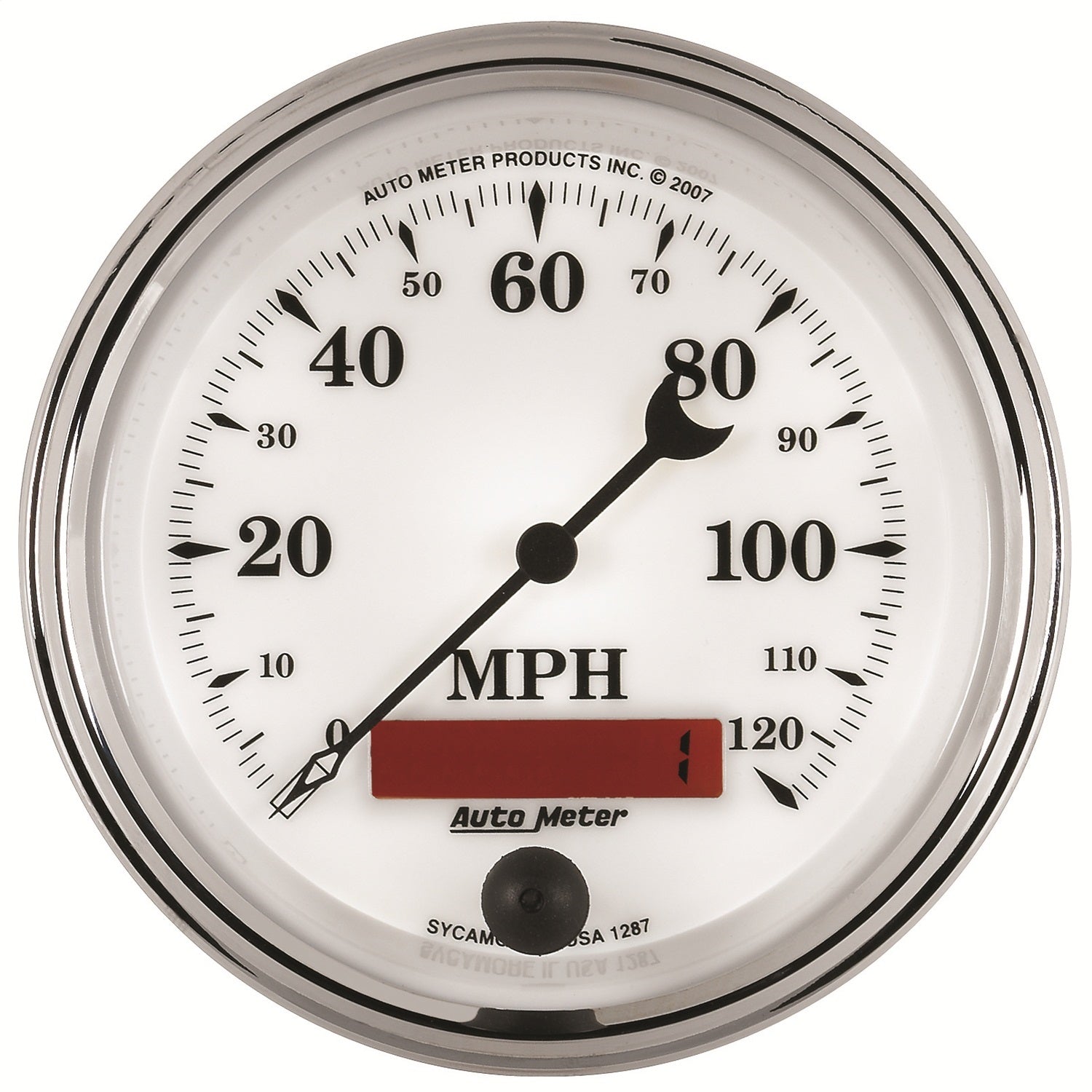 AutoMeter 1287 GAUGE; SPEEDOMETER; 3 3/8in.; 120MPH; ELEC. PROG. W/LCD ODO; OLD TYME WHT II AutoMeter 1287