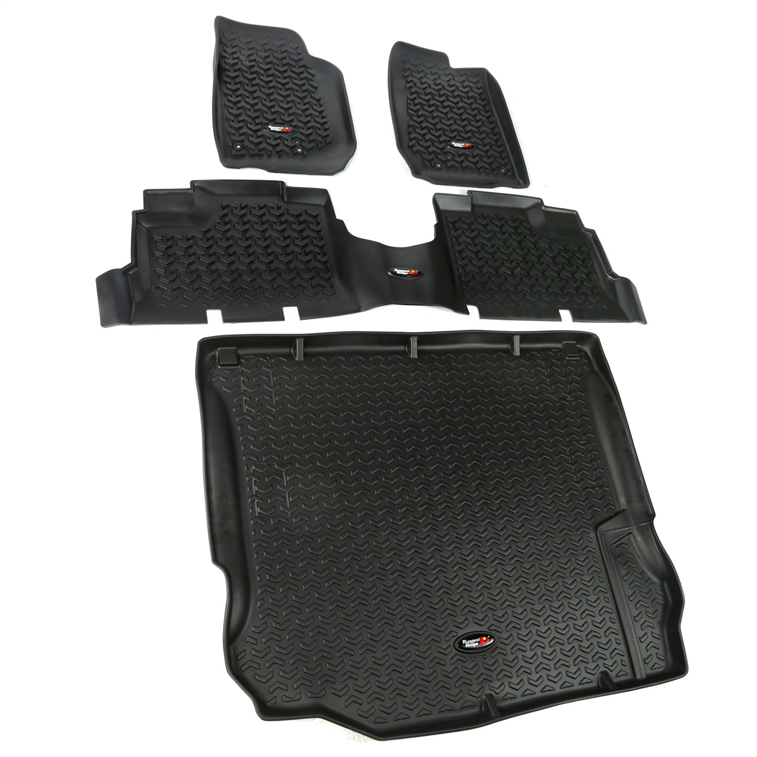 Rugged Ridge 12988.04 All Terrain Floor Liner; Front And Rear; 4-Piece; Includes Cargo Liner; Black; Rugged Ridge 12988.04